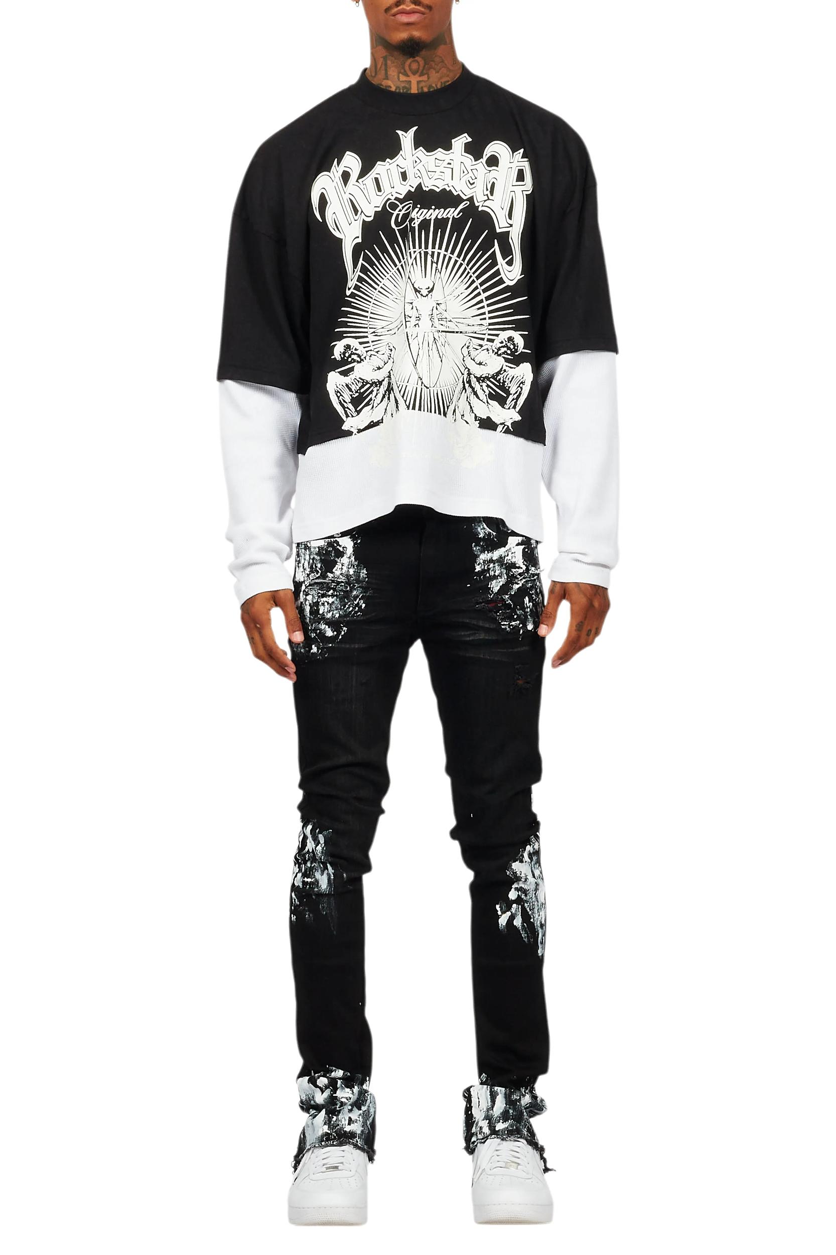 Kodak Black/White Painter Stacked Flare Jean Male Product Image