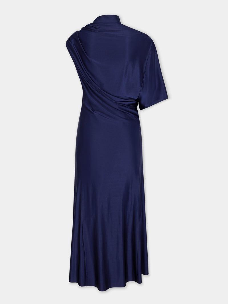 NAVY ASYMMETRICAL LONG DRESS IN JERSEY Product Image