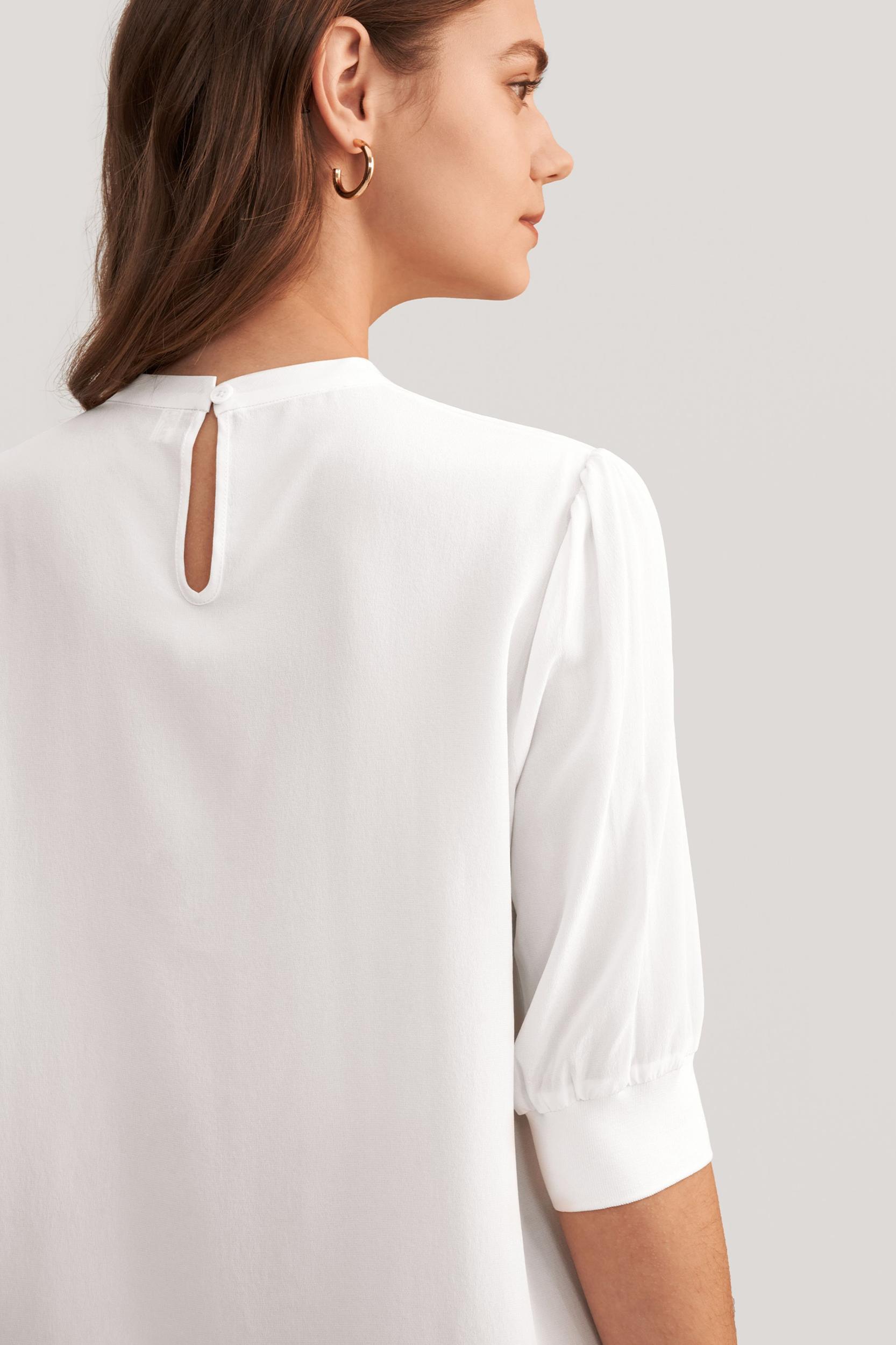 Elegant Casual Silk Tee With Rib Cuff Product Image