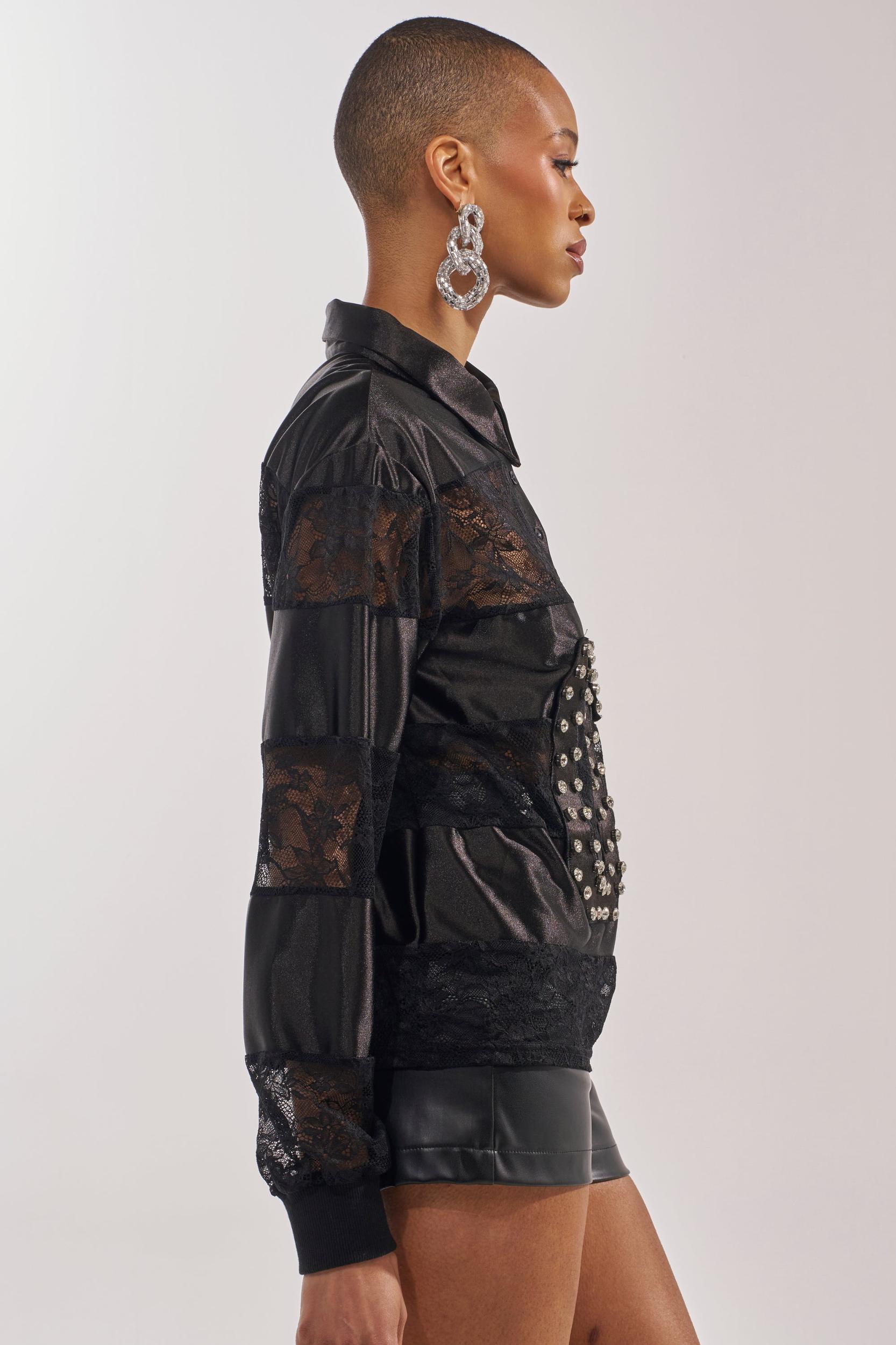 AT THE GAME PU LACE JERSEY TOP Product Image