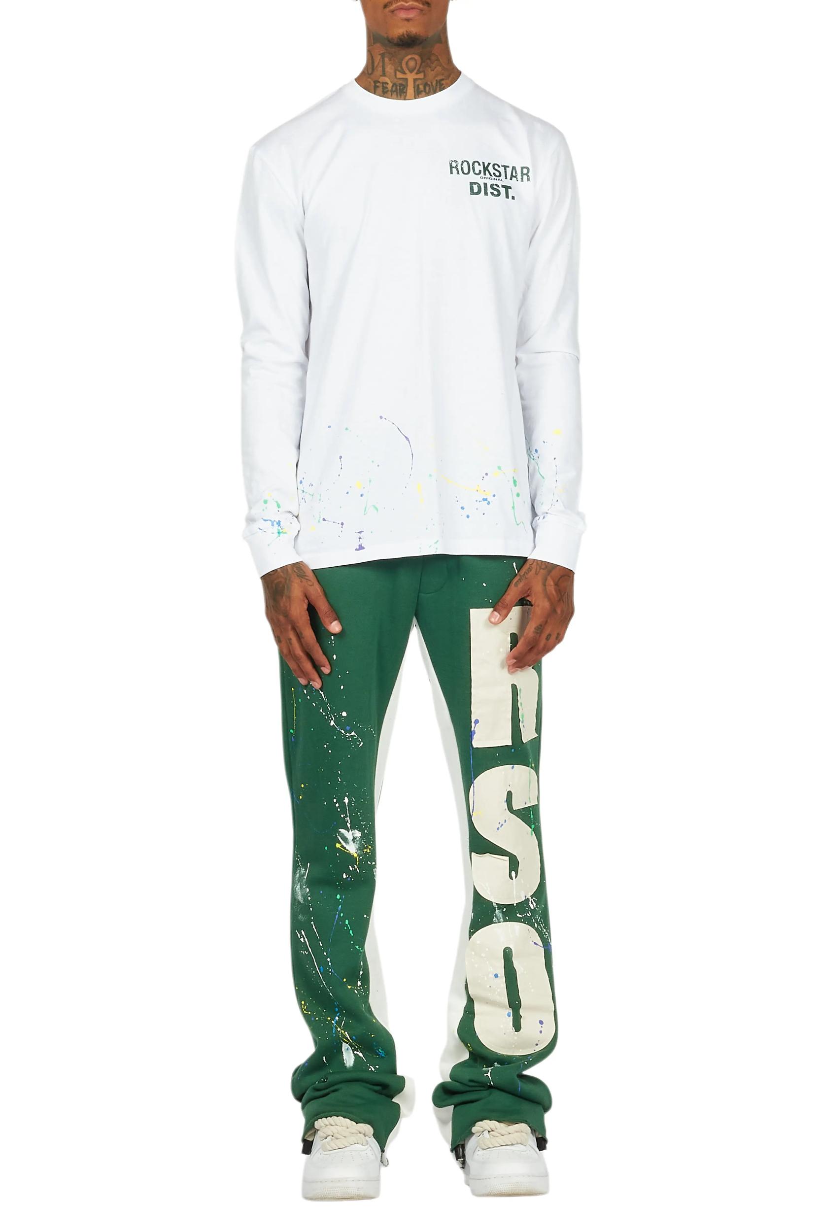 Bert White/Green Long Sleeve T-Shirt/Baggy Pant Set Male Product Image