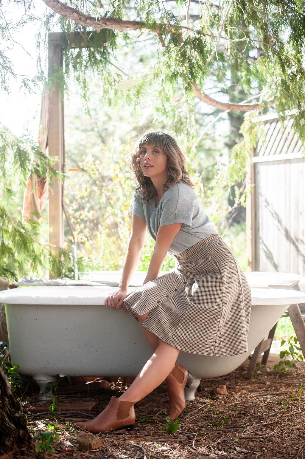 Bae Skirt in Black & Oat Cotton Gingham Product Image