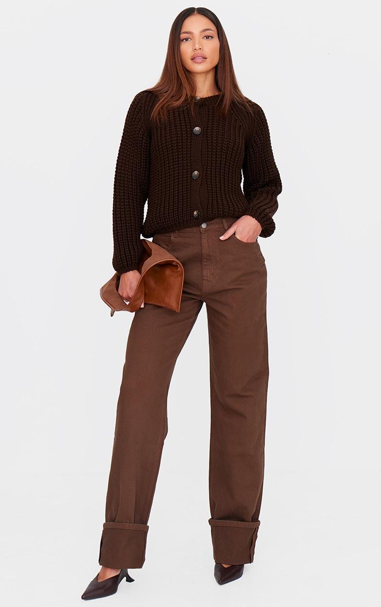 Tall Brown Wash Mid Rise Distressed Turn Up Hem Jeans Product Image