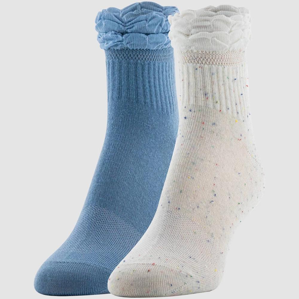 Peds Women's Ruffle Top 2pk Quarter Socks - White 5-10: Moisture Wicking, Breathable Mesh, Smooth Toe Seams, Knit Fabric Product Image