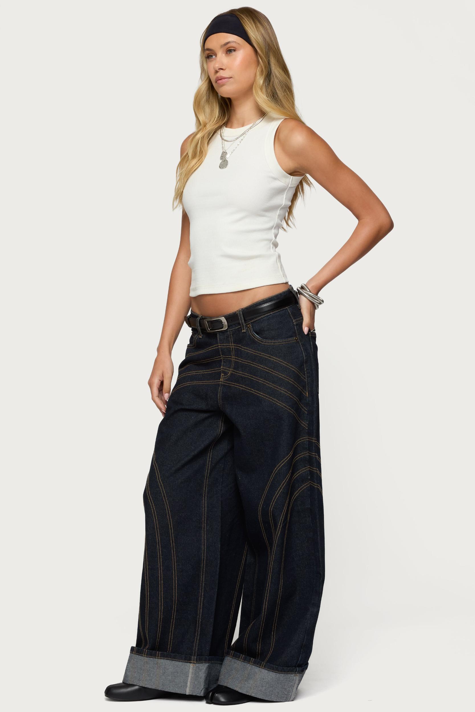 Cuffed Low Rise Baggy Jeans Product Image