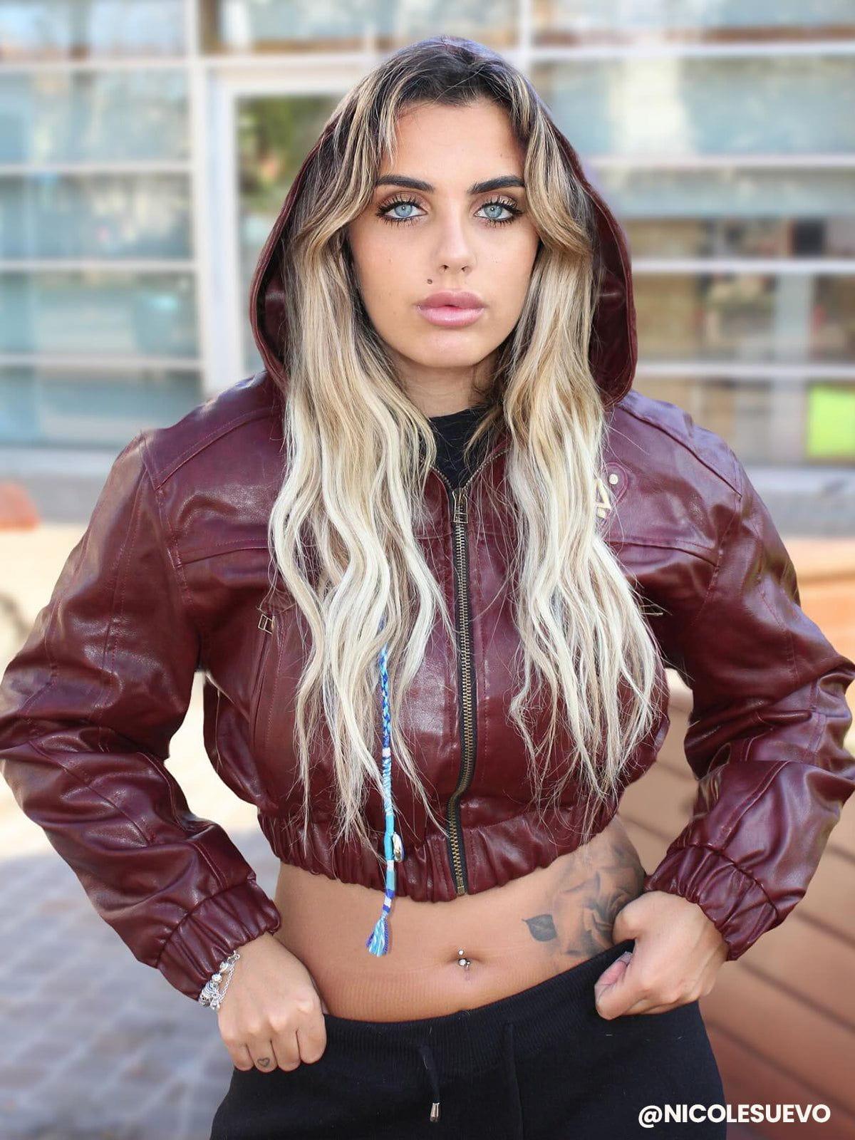 Aelfric Eden Cropped Faux Leather Hooded Jacket Female Product Image