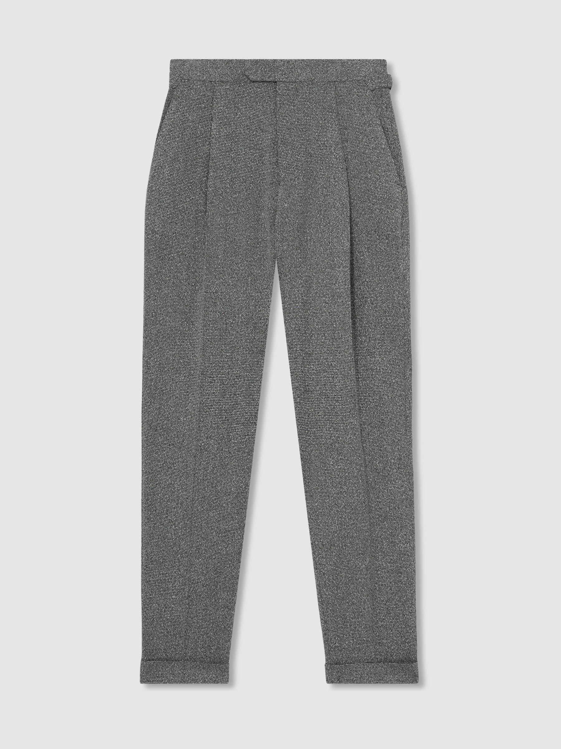 Puppytooth-Check Tailored Trousers in Soft Grey Product Image