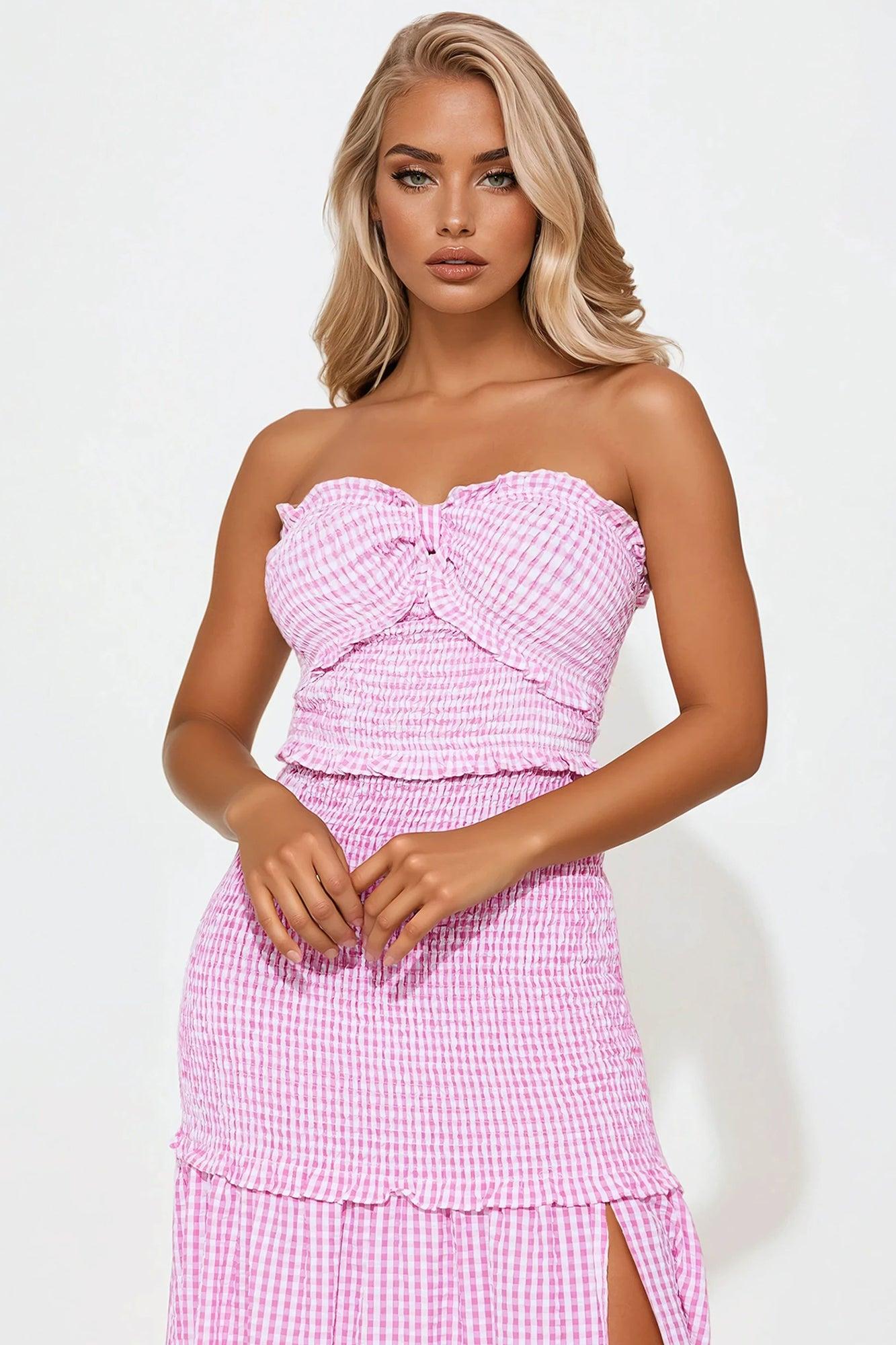 Delilah Gingham Smocked Maxi Dress - Pink/combo Product Image