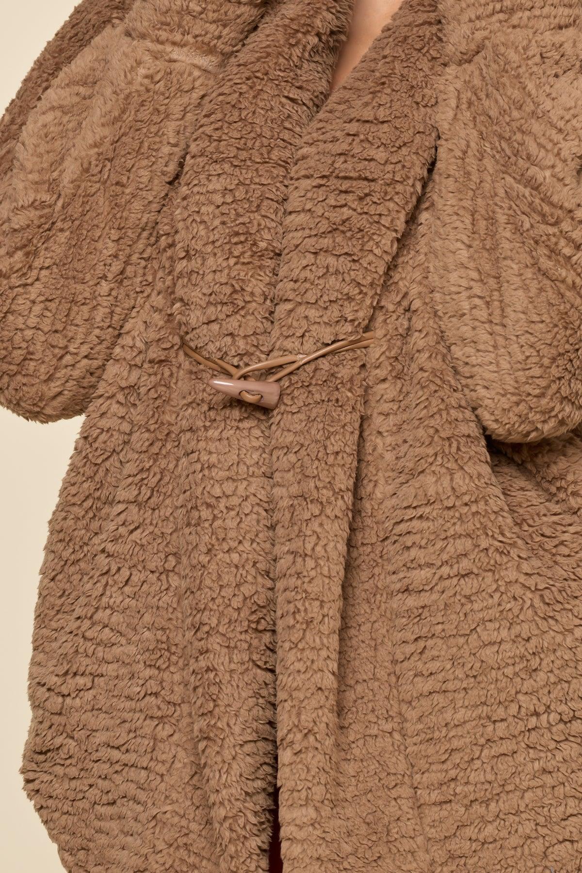 Faux Sherpa Cocoon Coat - Cool Grey Product Image