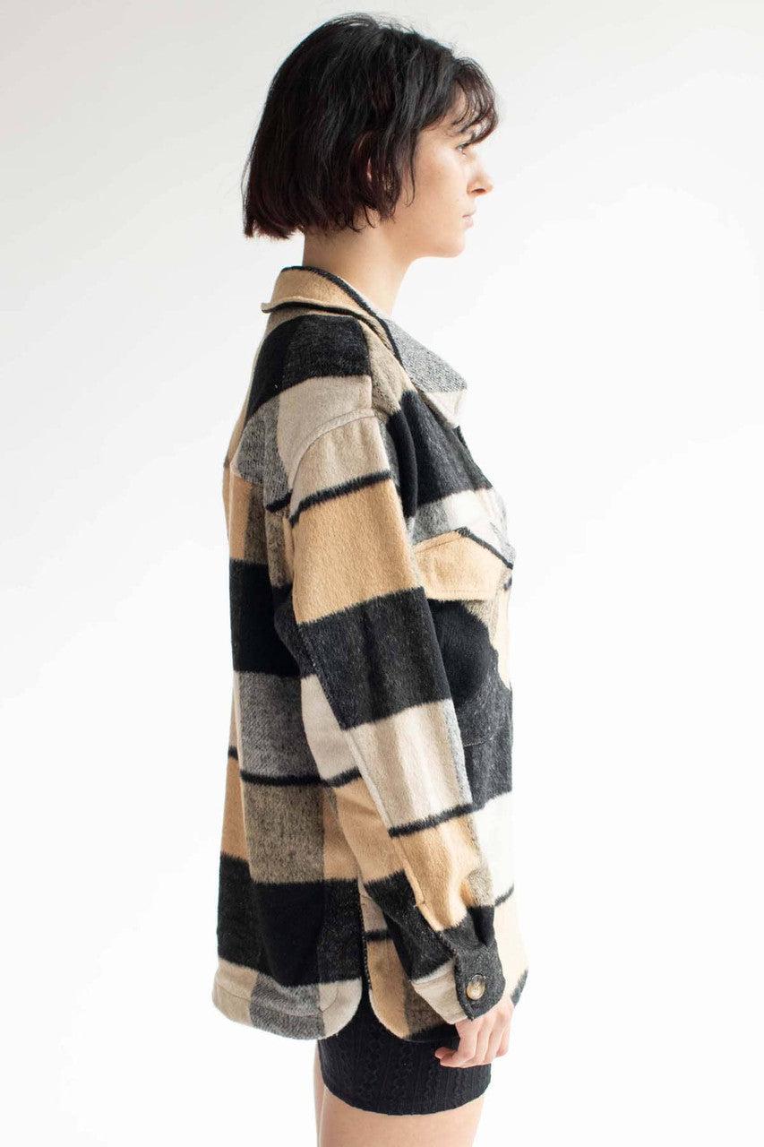Oversized Black & Tan Plaid Jacket Product Image