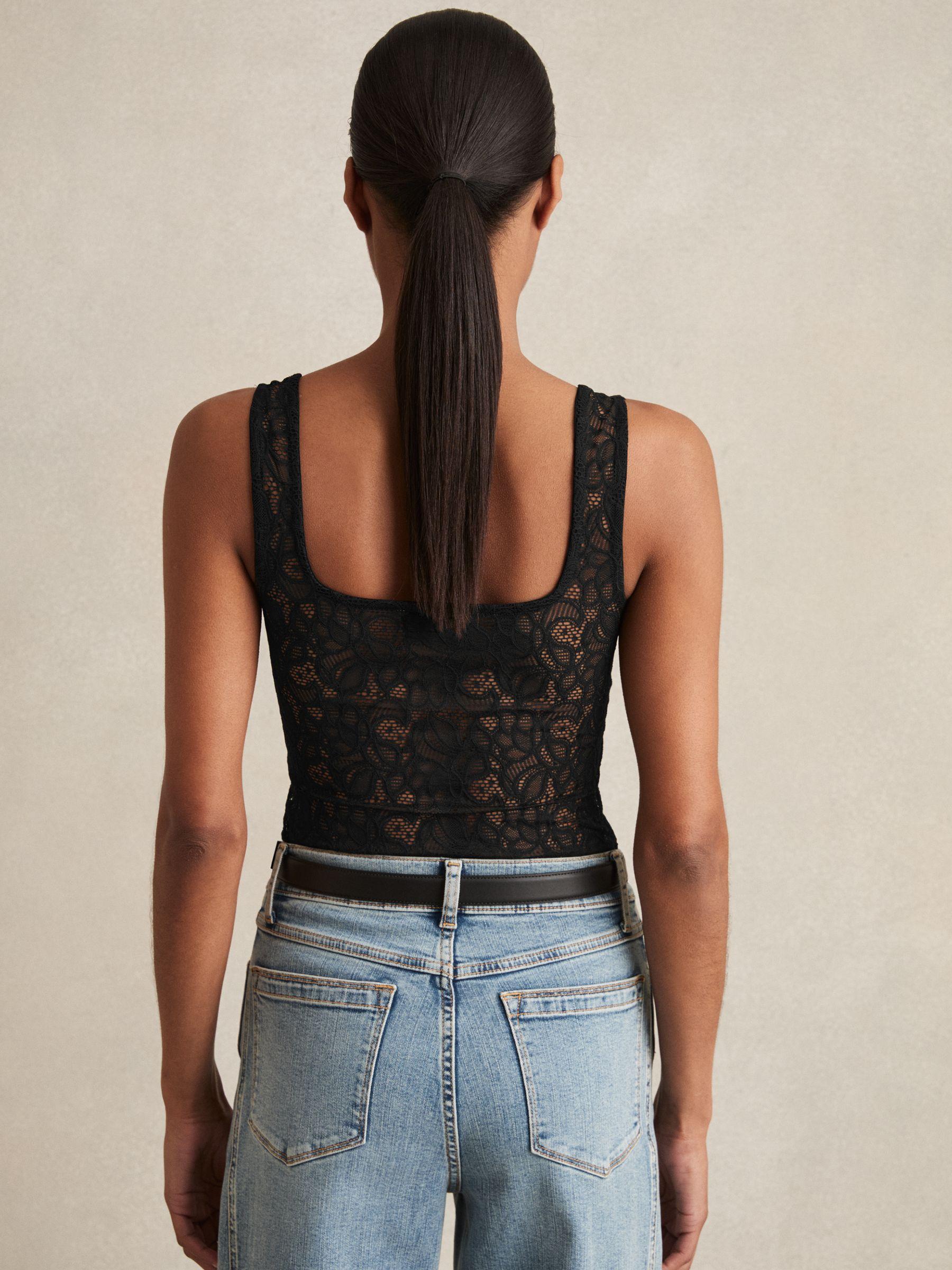 Floral Print Lace Bodysuit in Black Product Image