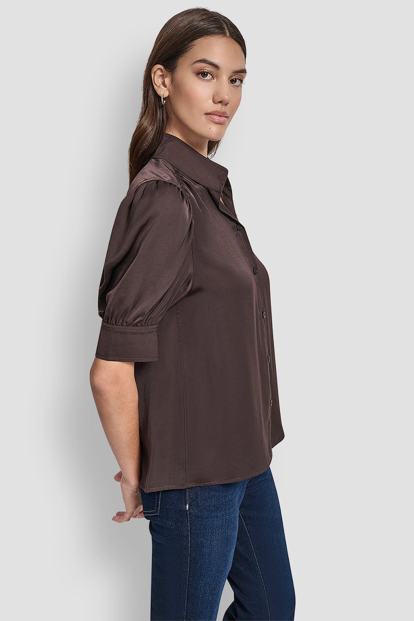 PUFF SLEEVE SHIRT WITH STAND COLLAR Product Image