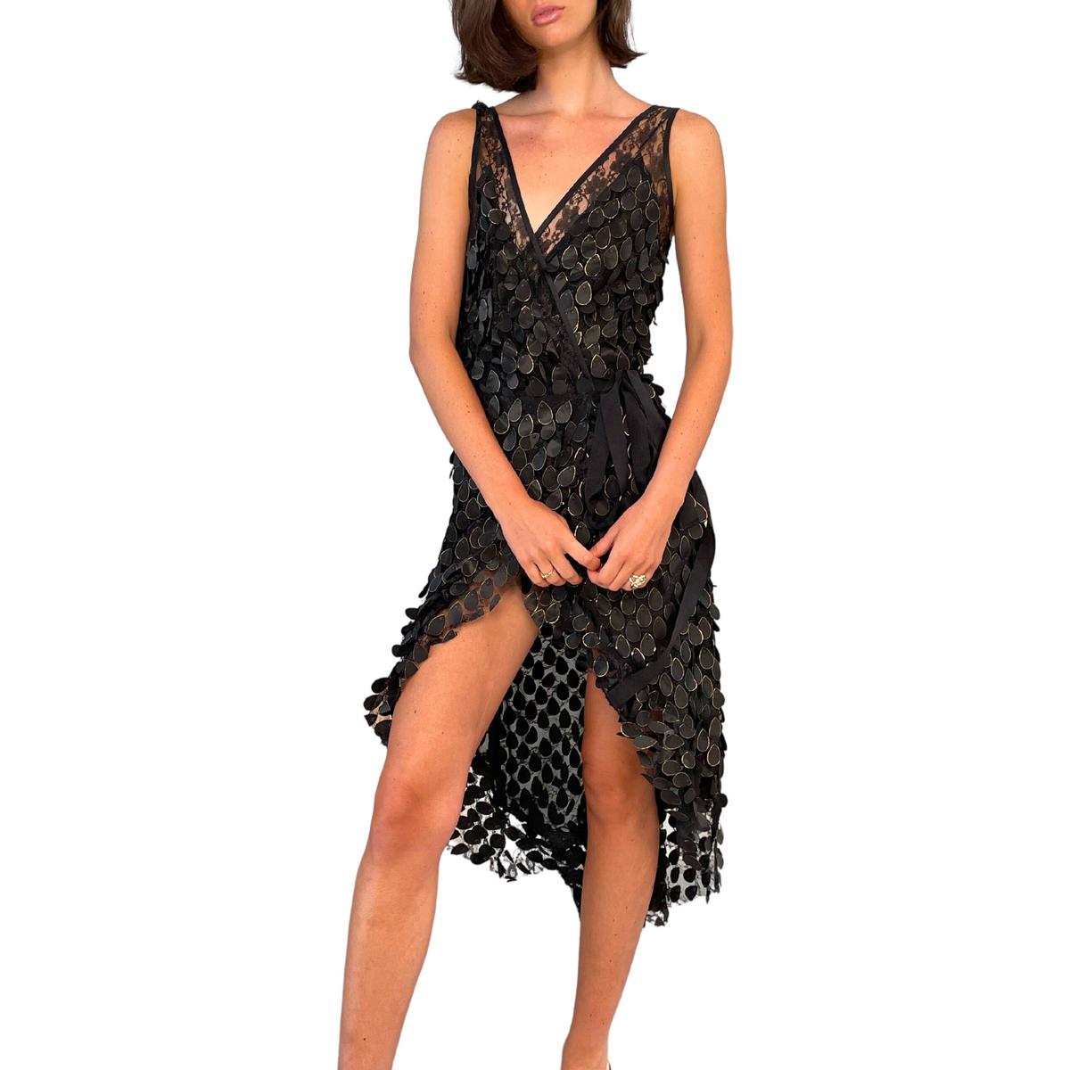 Scale Detail Wrap Dress In Black Product Image