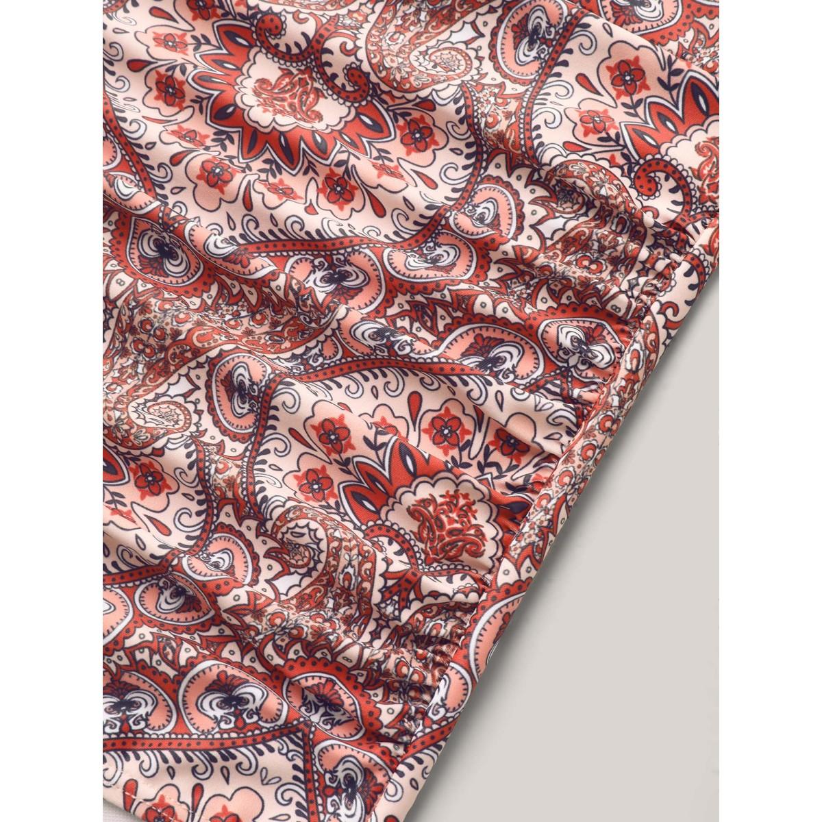 Plus Size Ornate Print Ties One-Piece Swimsuit Women's Swimwear Rust Beach Tie knot Curve Bathing Suits High stretch One Pieces BloomChic 22-24/3X Product Image