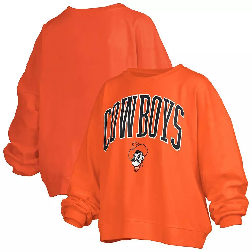 Women's Pressbox Orange Oklahoma State Cowboys Janise Arch Over Logo Waist Length Oversized Pullover Sweatshirt, Size: Large Product Image