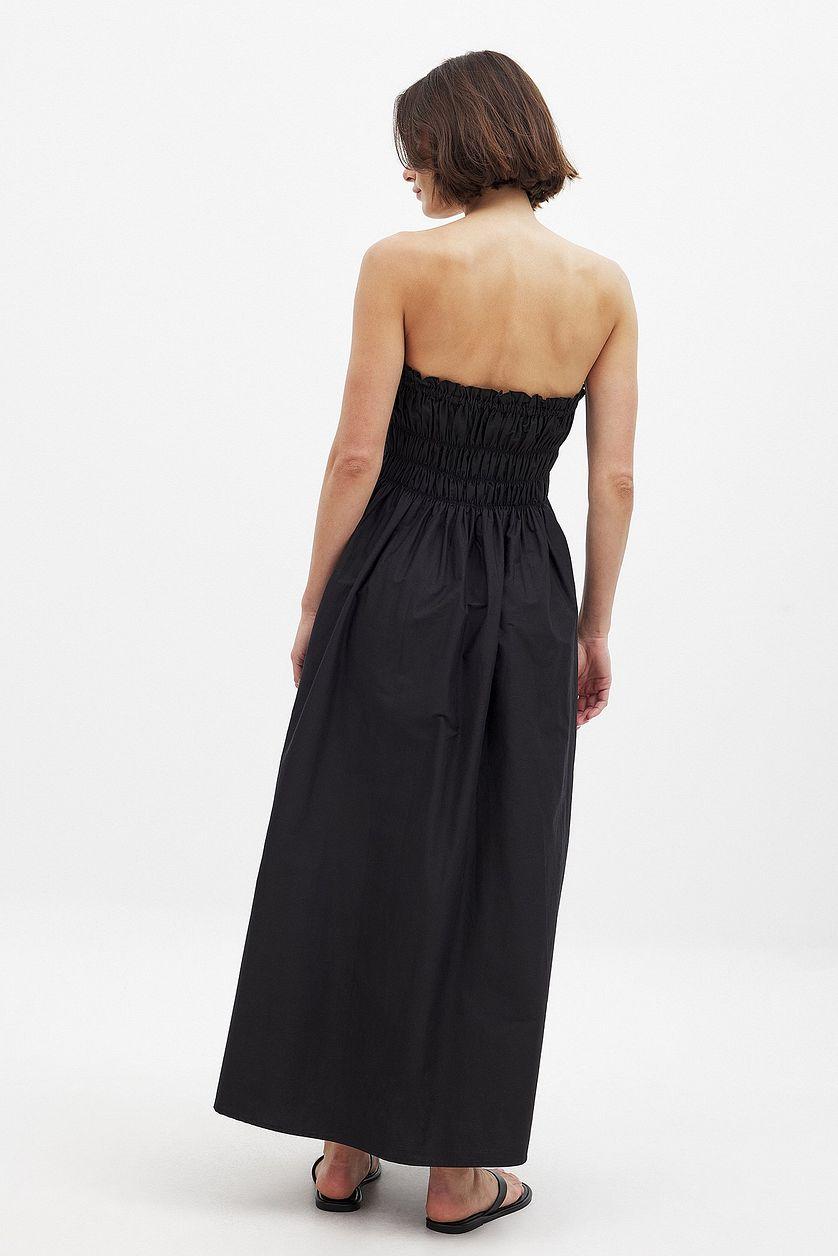 Cotton Bandeau Ruched Midi Dress Product Image