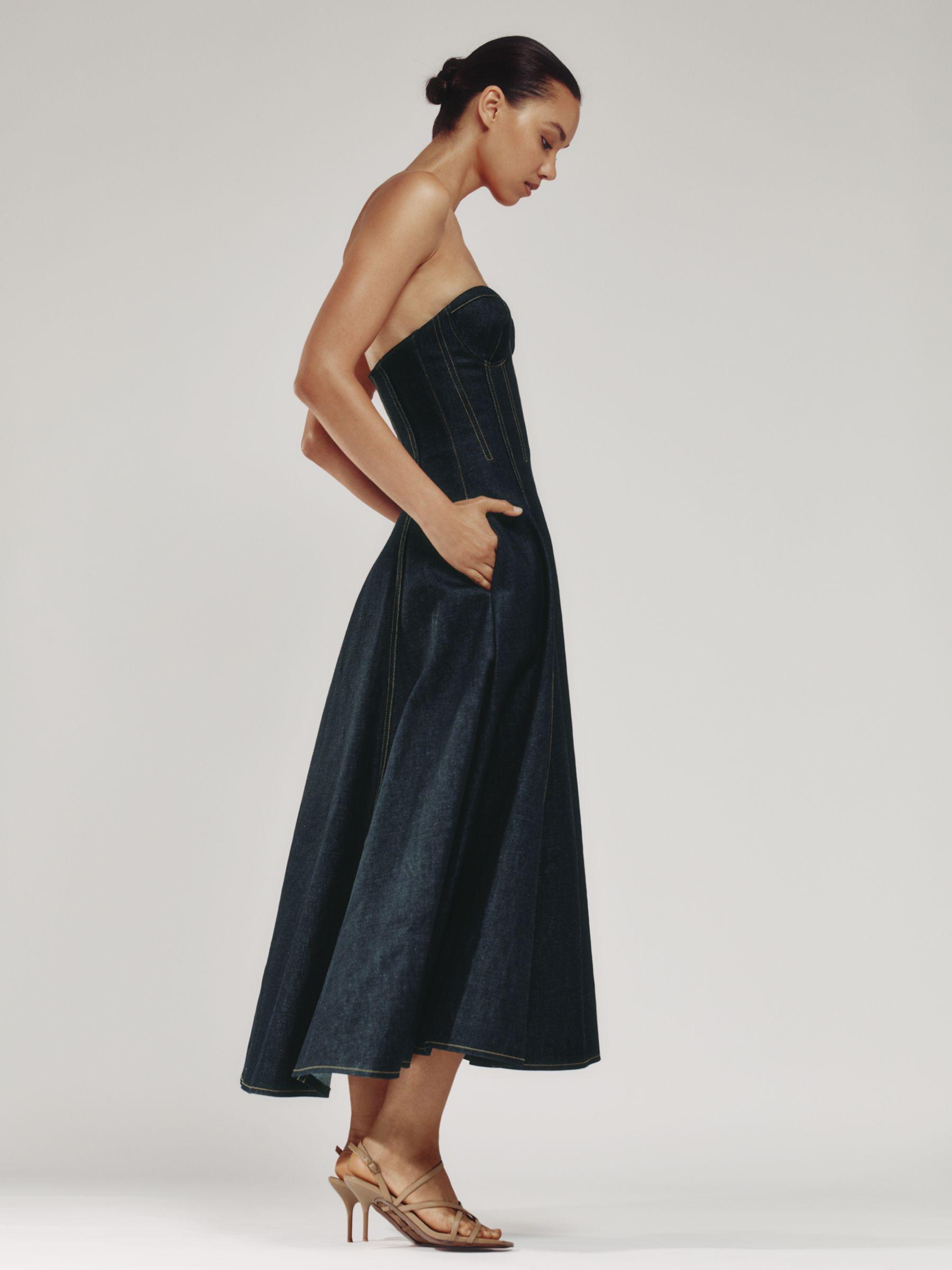 Atelier Strapless Denim Midi Dress in Blue Product Image