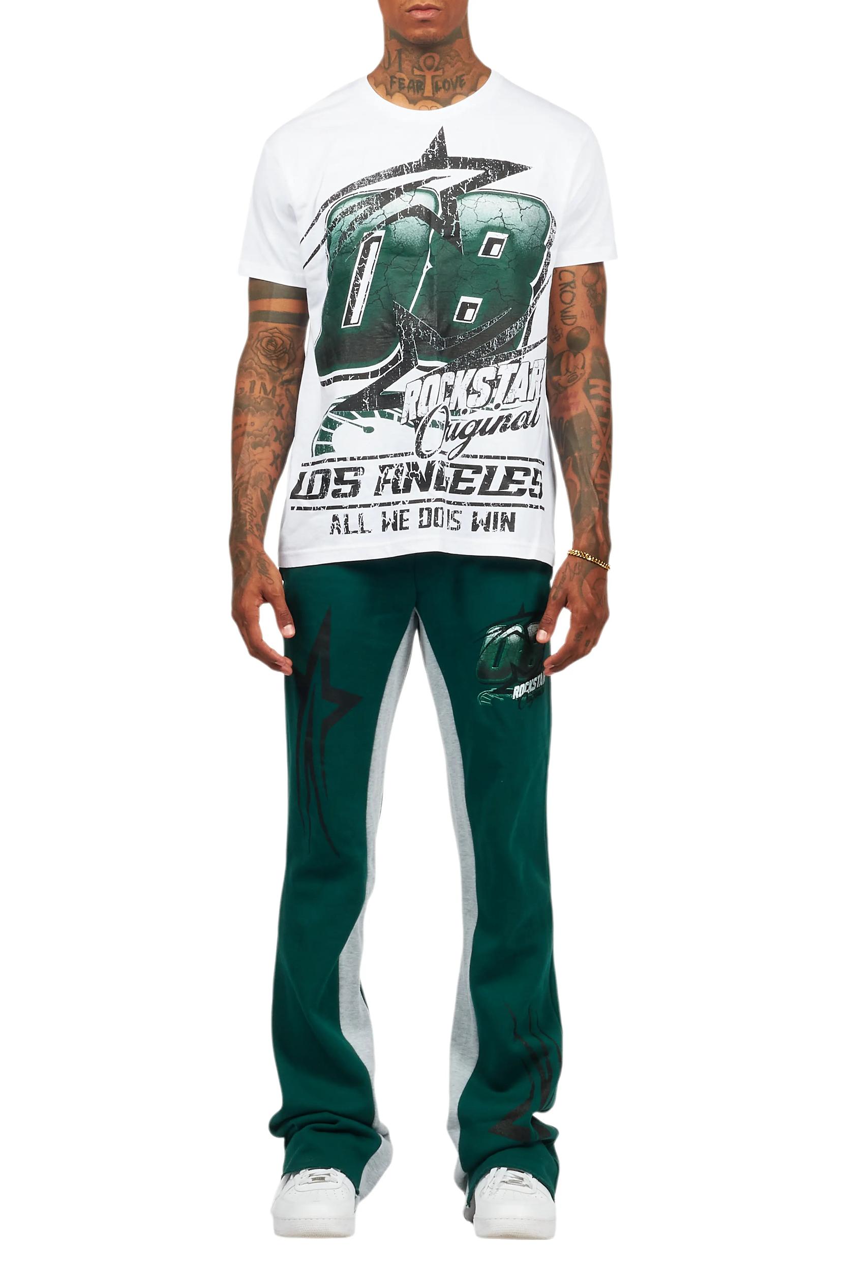 Kastell White/Green T-Shirt/Stacked Baggy Track Pant Set Male Product Image