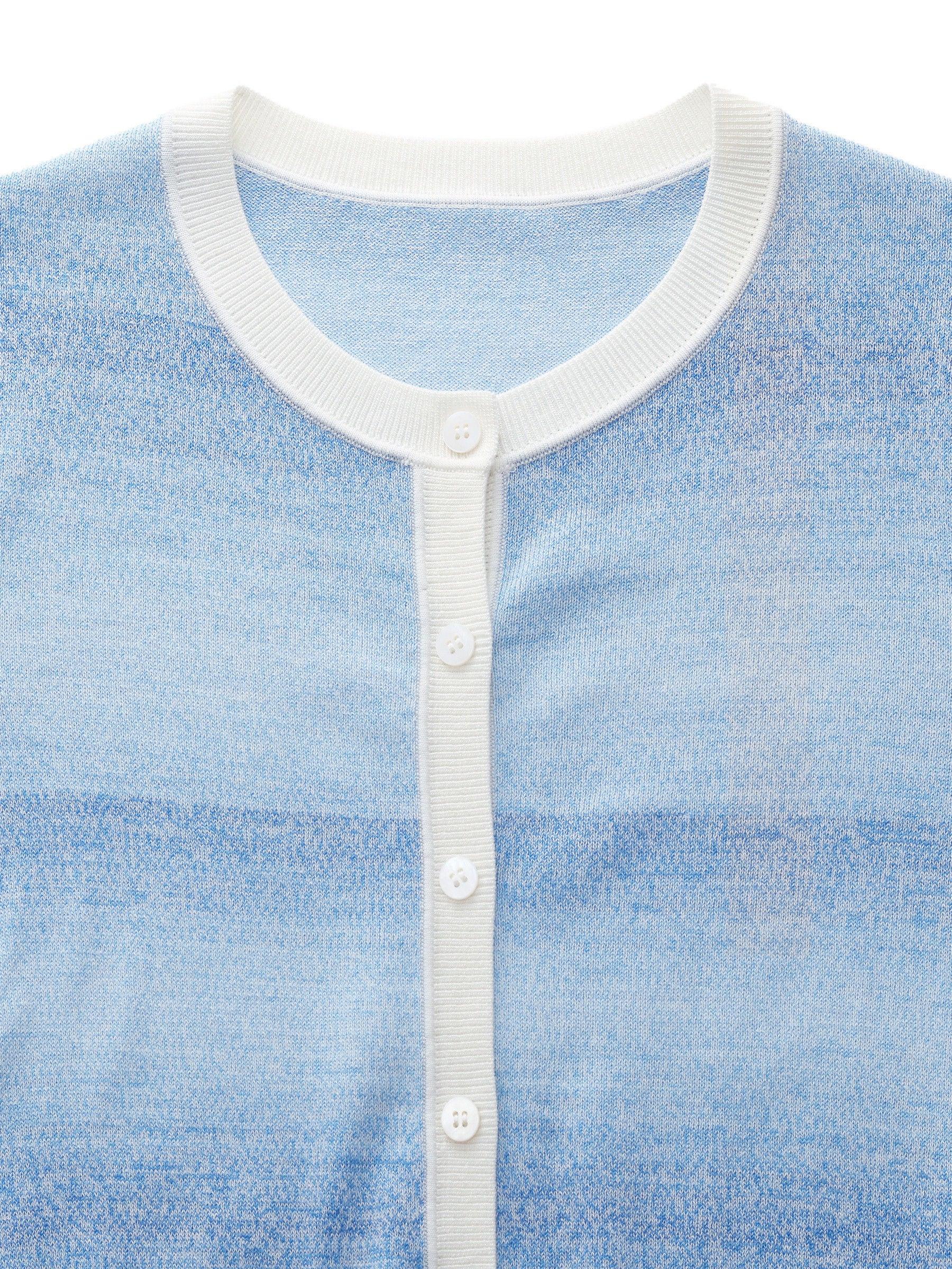 Blue And White Gradient Contrast Trim Women Cardigan Product Image