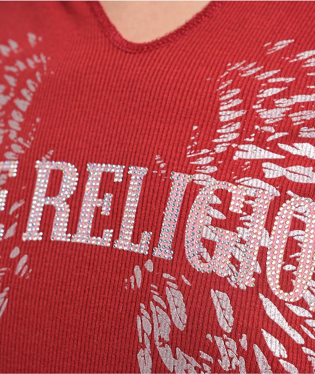 True Religion Crystal Wing Notch Rib Red Crop T-Shirt Product Image