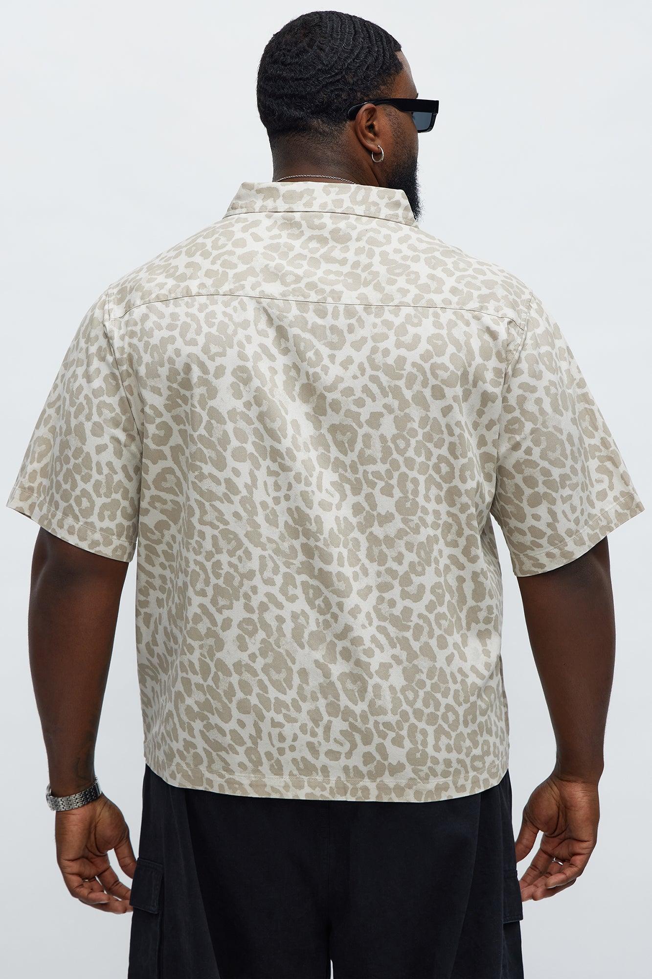 Relaxed Fit Leopard Saints Button Up Shirt - Tan/Multi Male Product Image