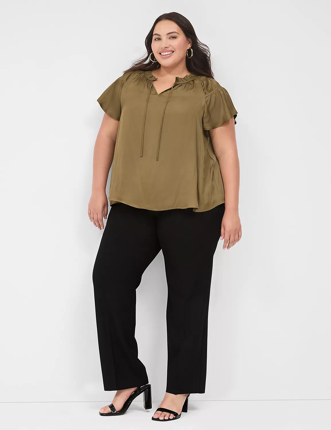 Notch-Neck Satin & Knit Top Product Image