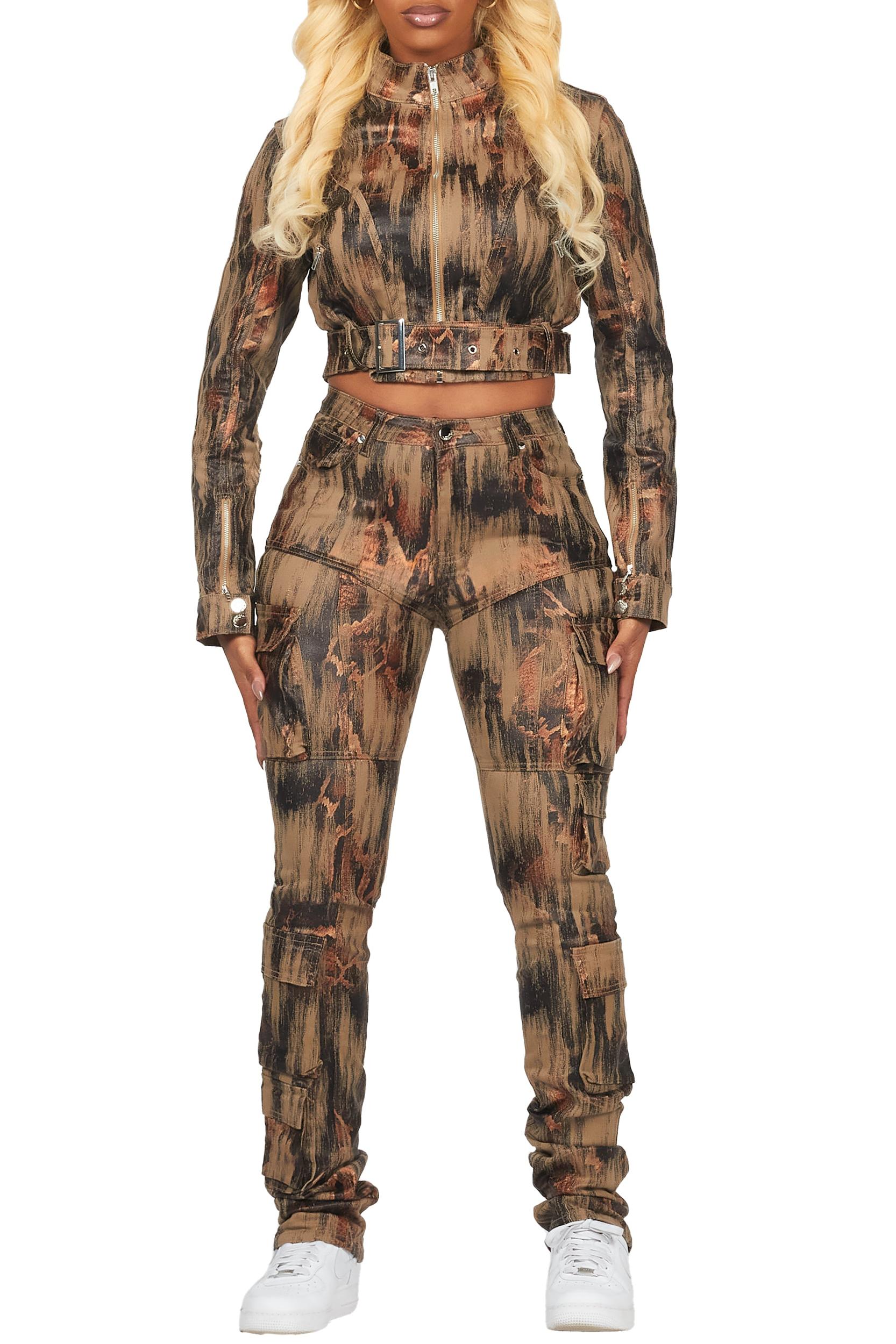 Nakedra Taupe Snakeskin Faux Leather Moto Jacket Female Product Image