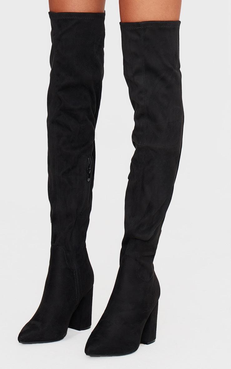 Black Wide Fit Point Toe Over The Knee Boots Product Image