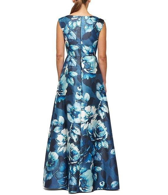 Kay Unger Kate Round Neck Sleeveless Floral Print Mikado Aline Gown Product Image