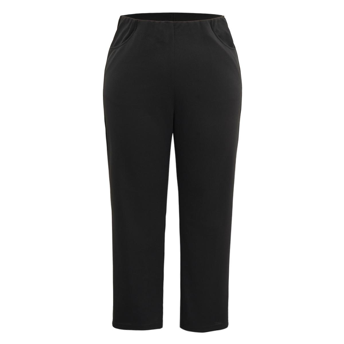 Plus Size Plain Pocket Bodycon Ankle Pants Women Black Work From Home Bodycon High Rise Office Pants BloomChic 10/M Product Image
