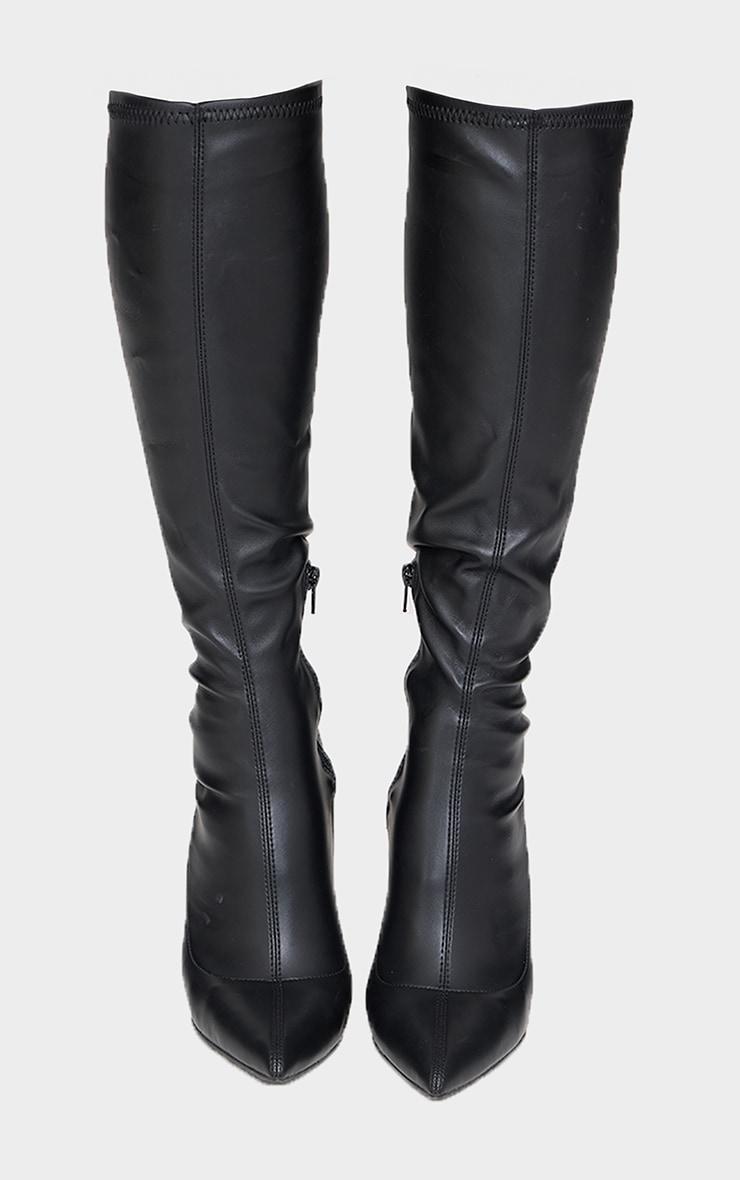 Black Pu Point Toe Knee High Stiletto Sock Boots Product Image