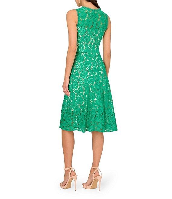 Adrianna Papell Lace Round Neck Sleeveless Knee Length A-Line Dress Product Image
