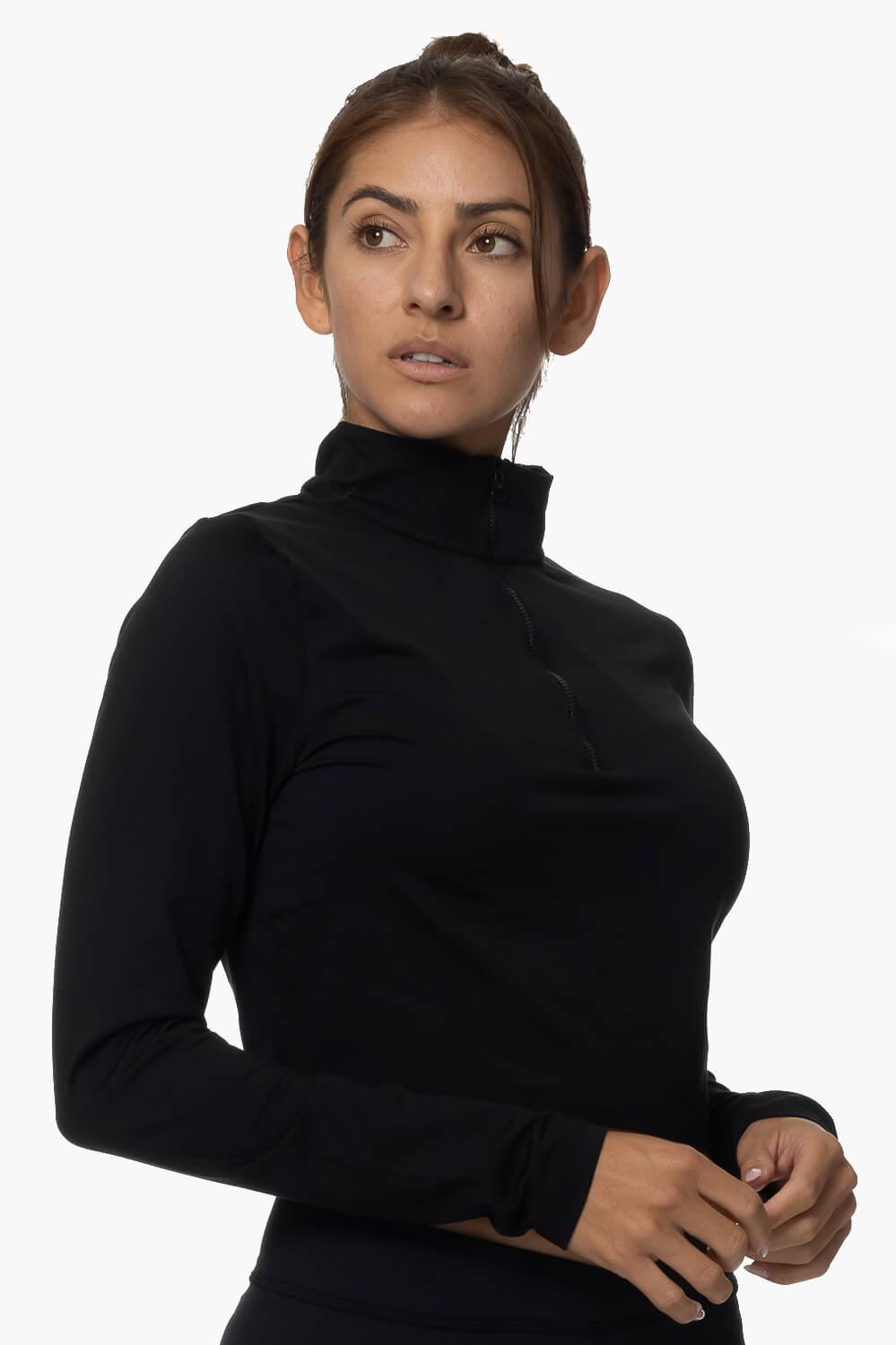 Snapper Cropped 1/4 Zip Up Pullover - Black Female Product Image