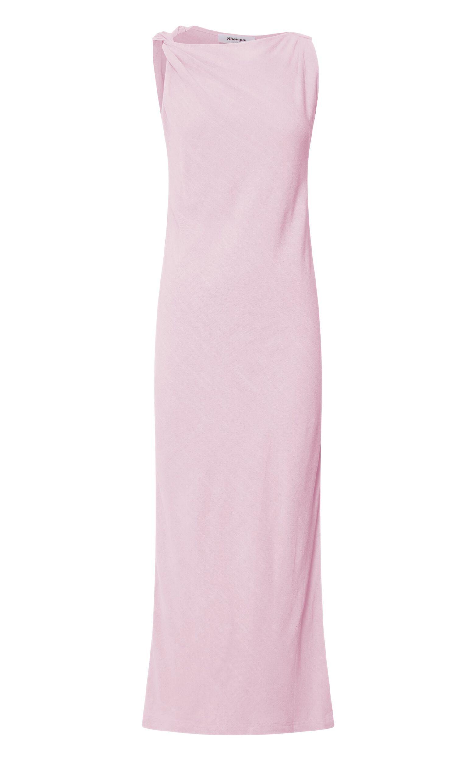 Jessenia Midi Dress - Linen High Neck Dress in Soft Pink Product Image