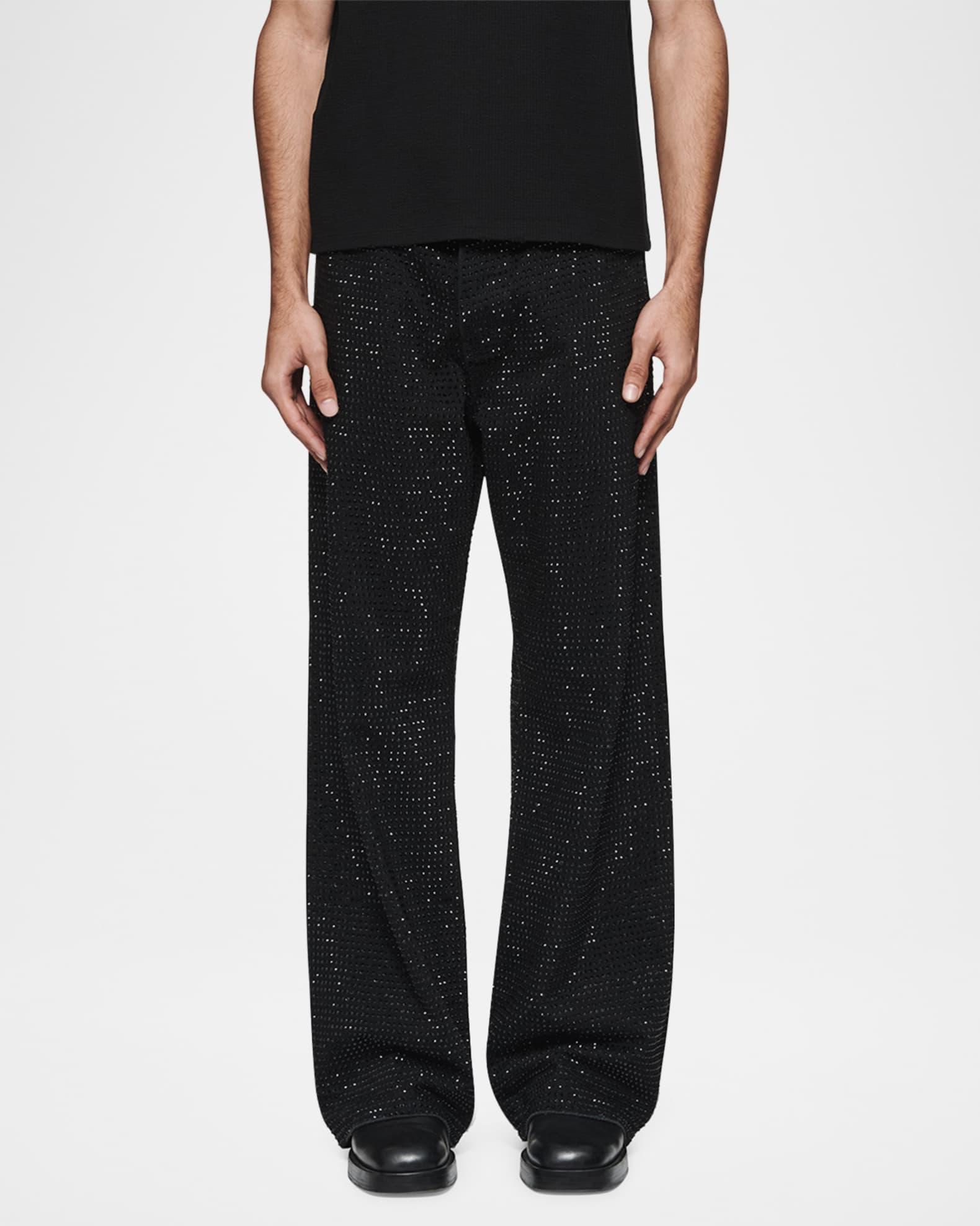Mens Crystal-Embellished Wide-Leg Pants Product Image