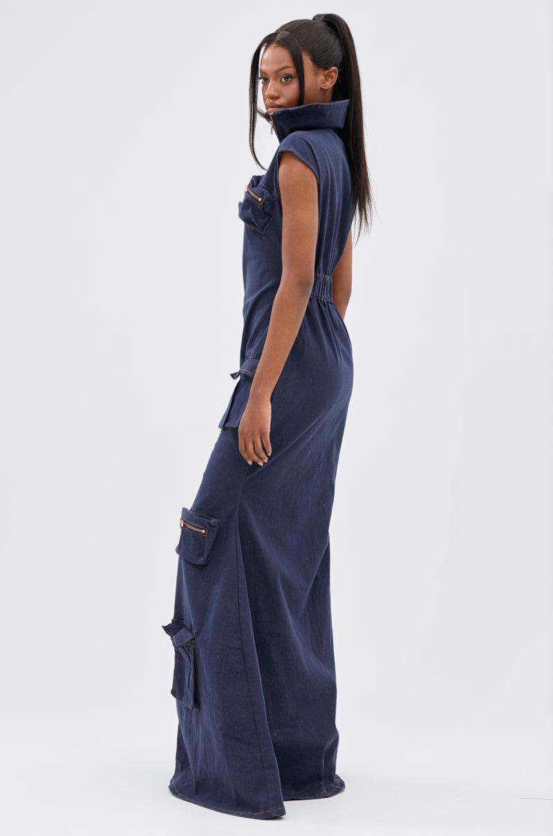 DONT MESS WITH ME COLLARED DENIM MAXI DRESS Product Image