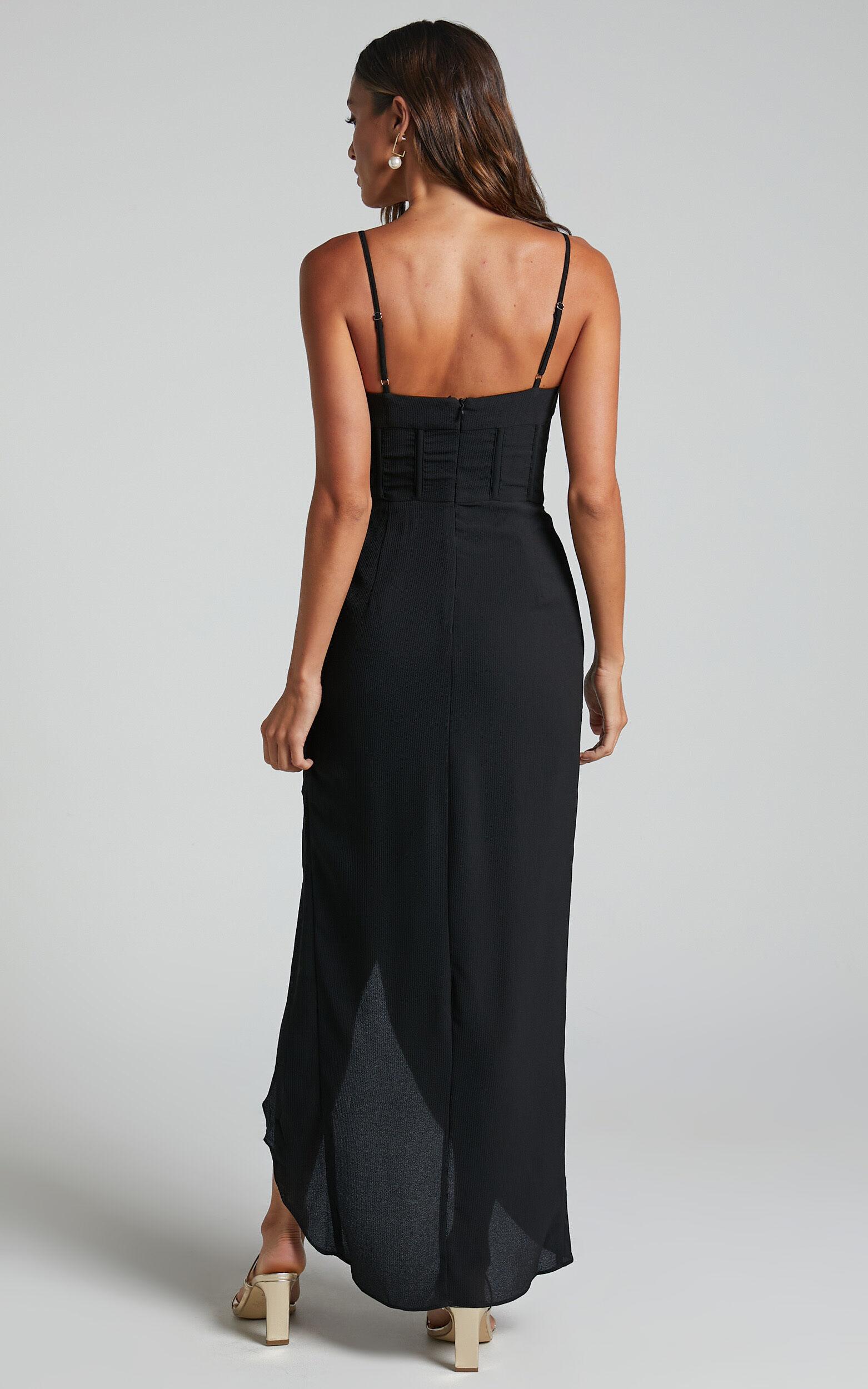 Andrina Midi Dress - High Low Wrap Corset Dress in Black Product Image