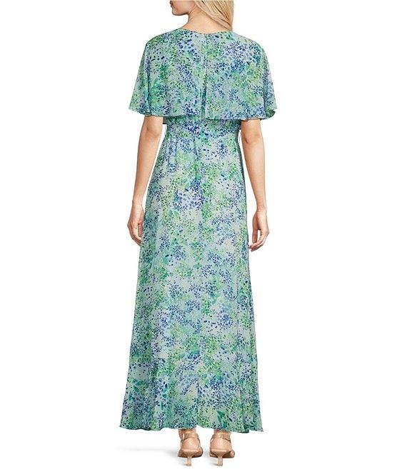 Moda Tara Short Capelet Sleeve Crew Neck Floral Chiffon Maxi Dress Product Image