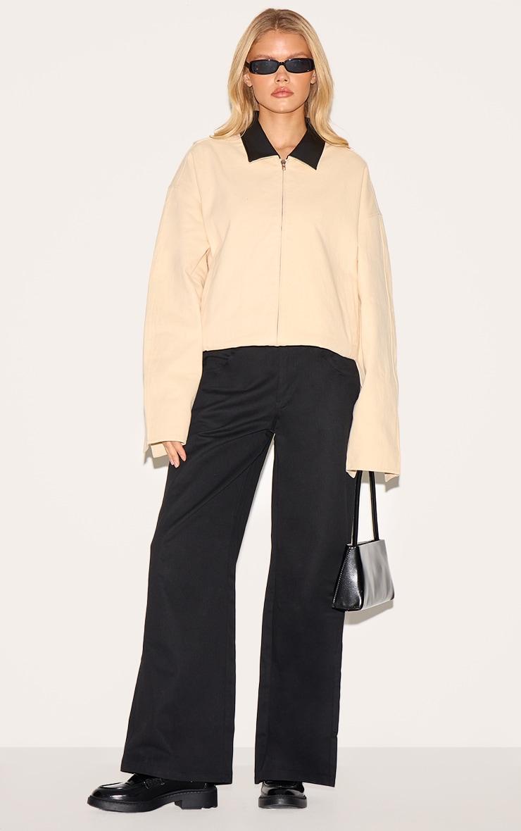 Sand Faux Leather Collar Oversized Cotton Jacket Product Image