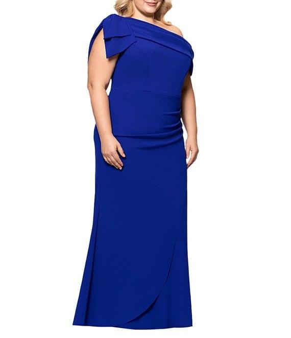 Xscape Plus Size One Shoulder Sleeveless Bow Sheath Gown Product Image