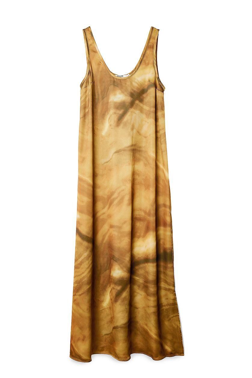 Satin U-Neck Maxi Dress Yellow Product Image
