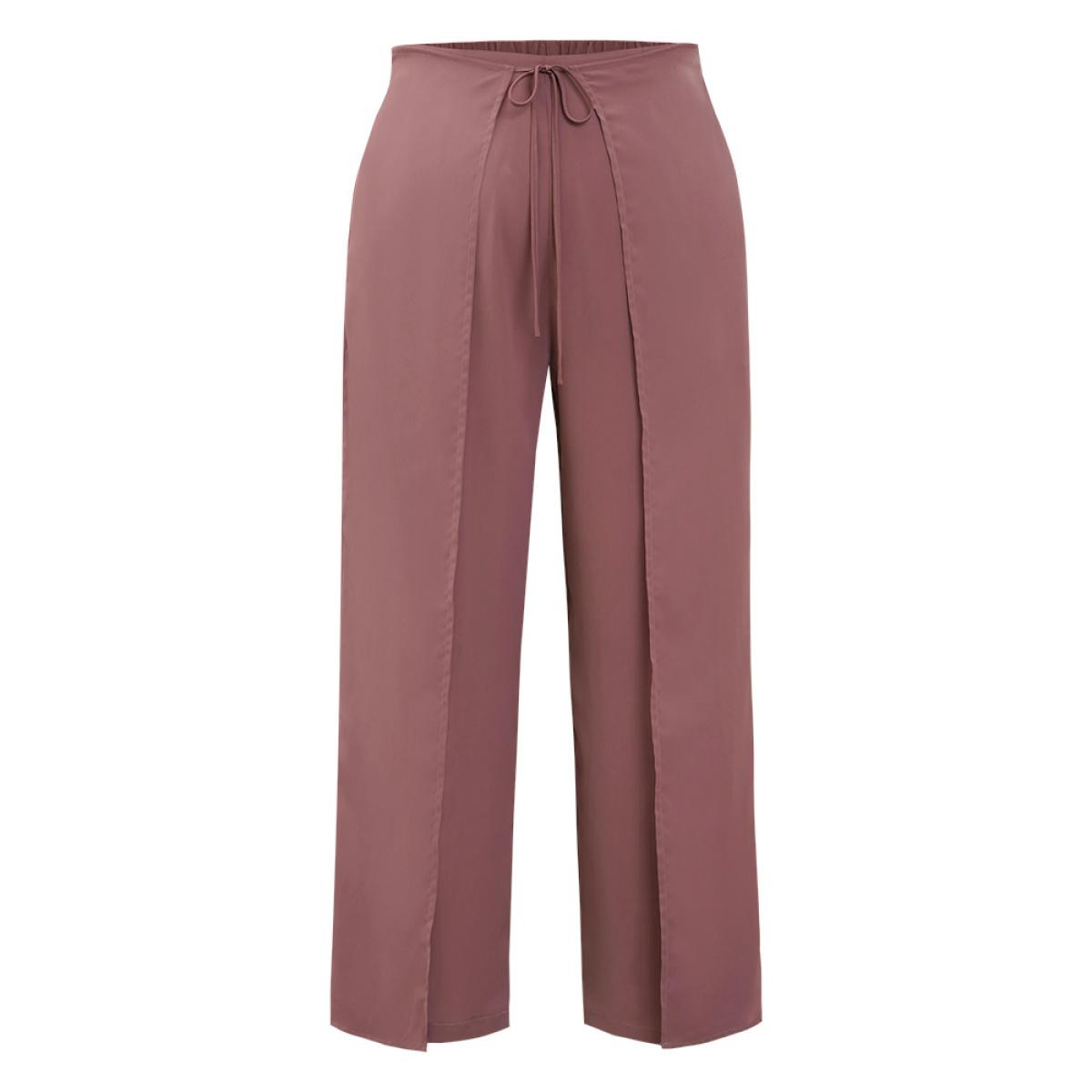 Plus Size Solid Pocket Cape Detail Ties Pants Women Mauve Elegant Mid Rise Dailywear Pants BloomChic 28/5X Product Image