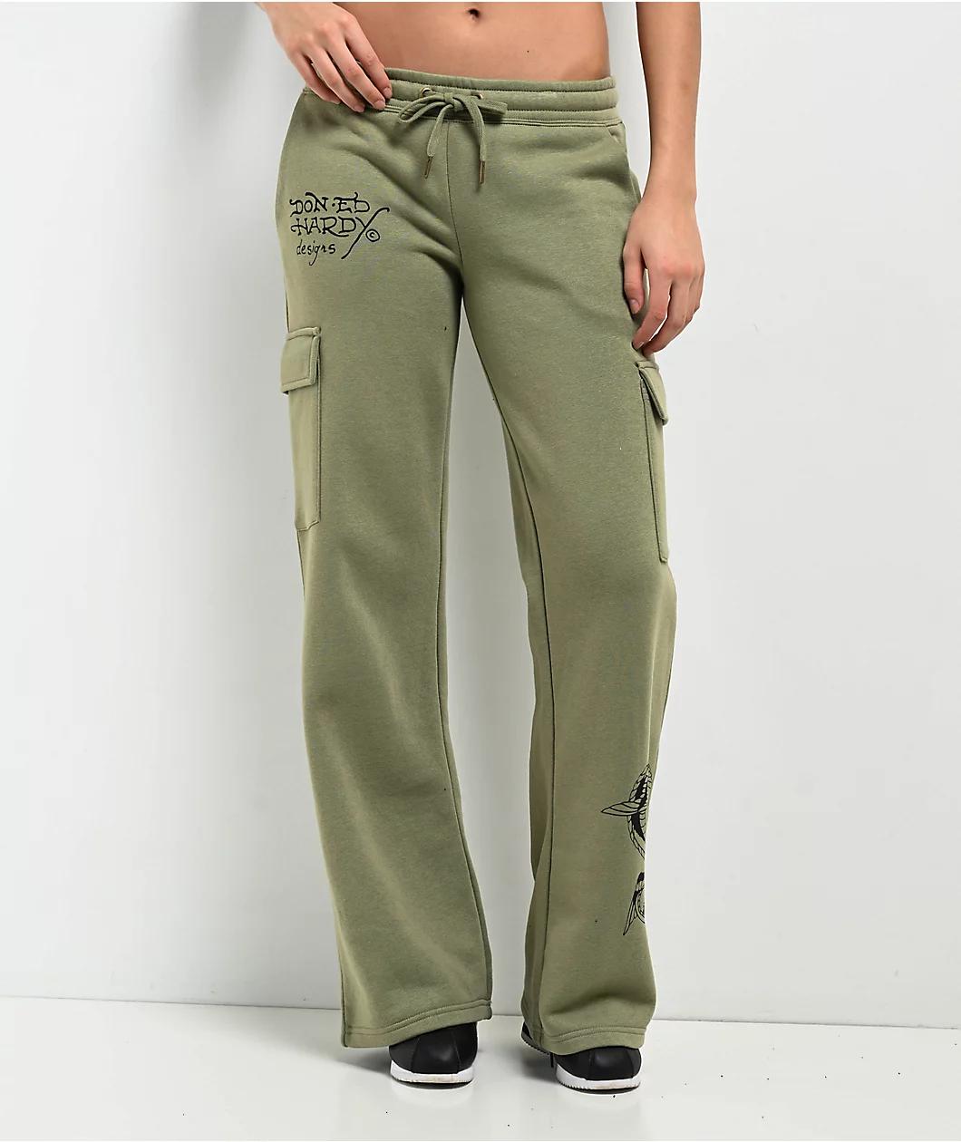 Ed Hardy Dragon Dagger Olive Cargo Sweatpants Product Image