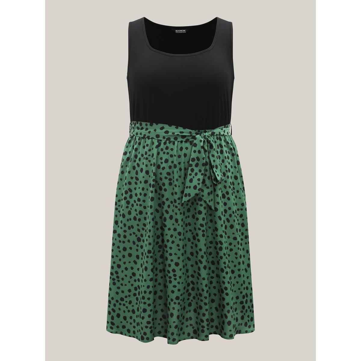 Plus Size Supersoft Leopard Belted Print Midi Dress Black Women Casual Belted U-neck Sleeveless Curvy BloomChic 18-20/2X Product Image