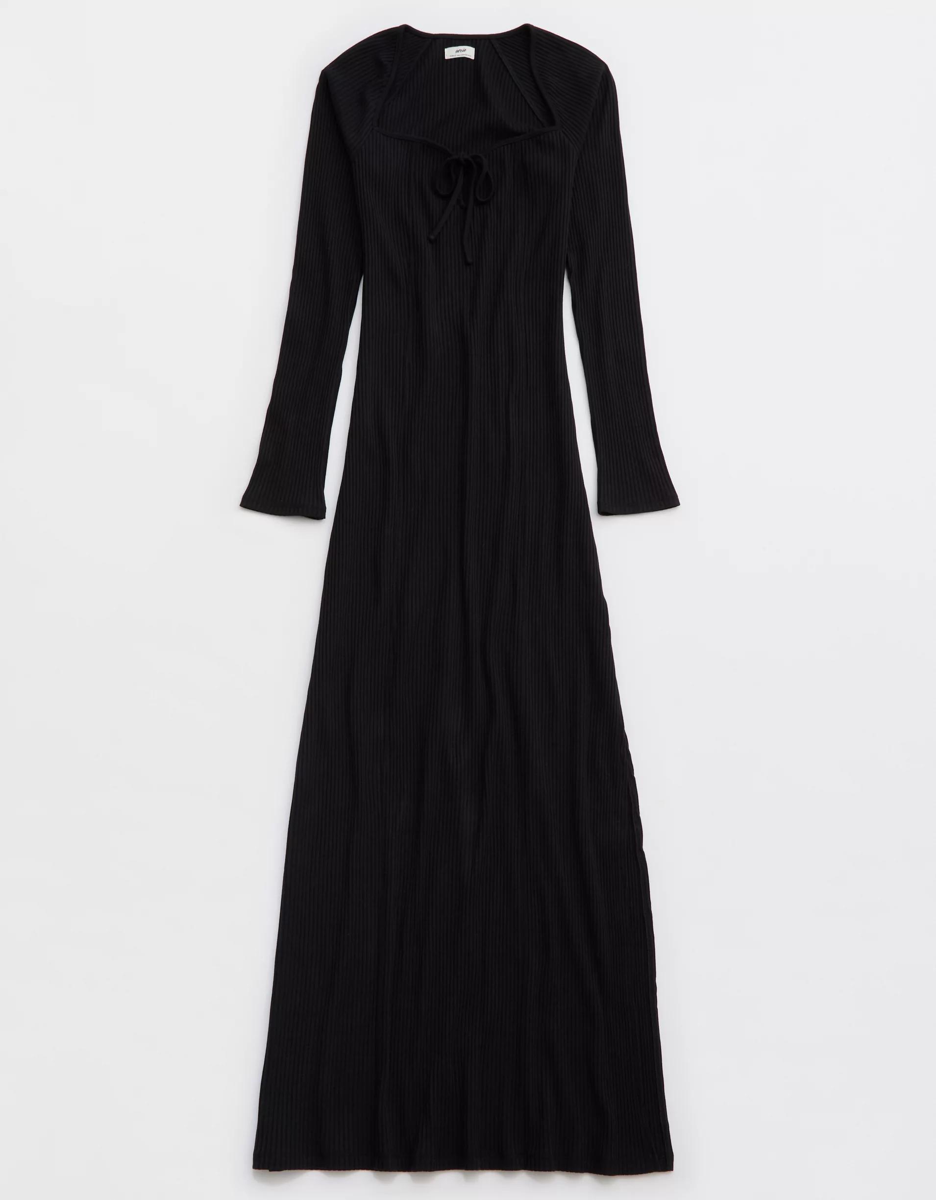 Aerie Long Sleeve Knit Tie Front Maxi Dress Product Image