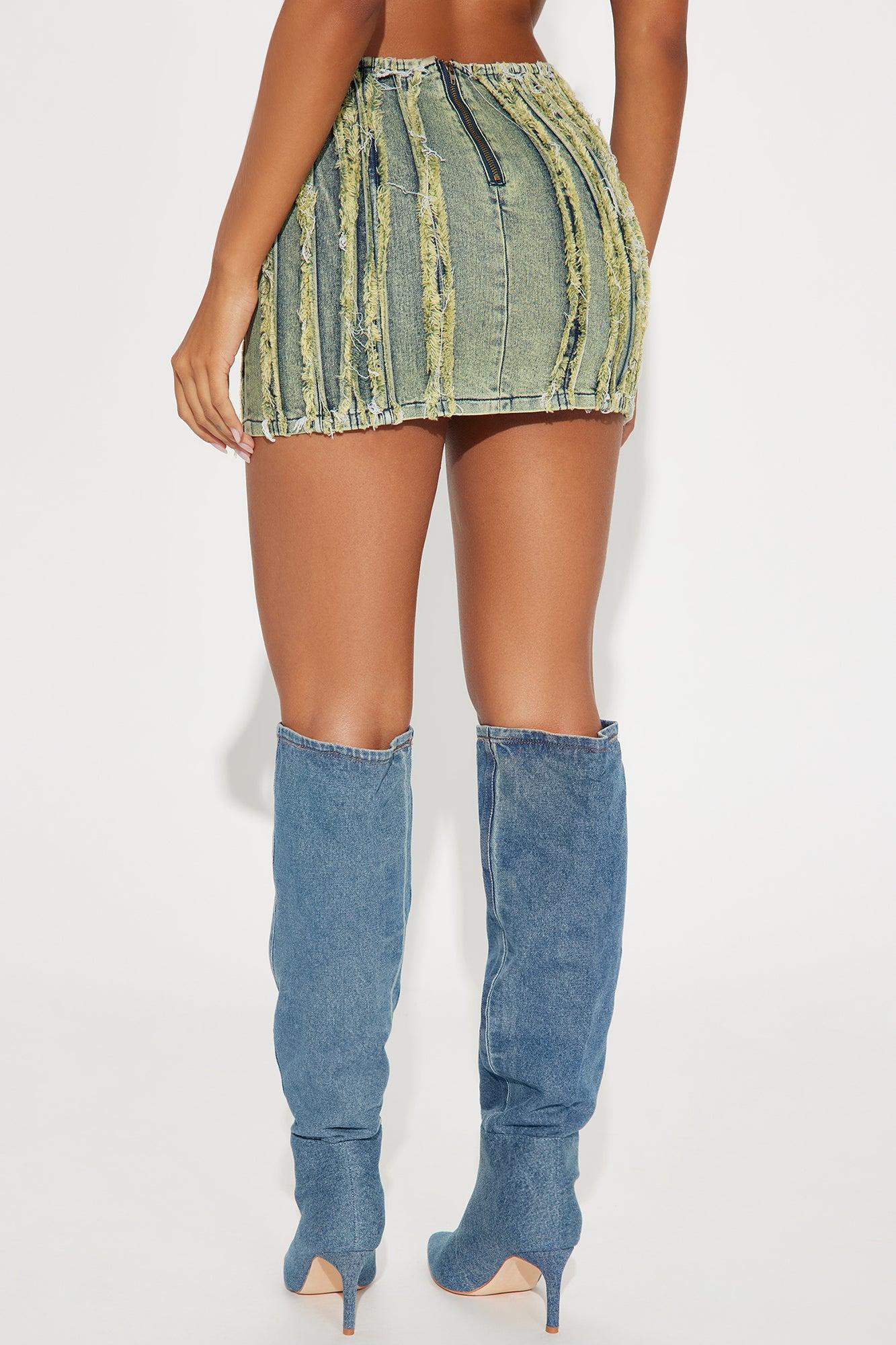 Doin' My Thing Frayed Denim Mini Skirt - Green Product Image