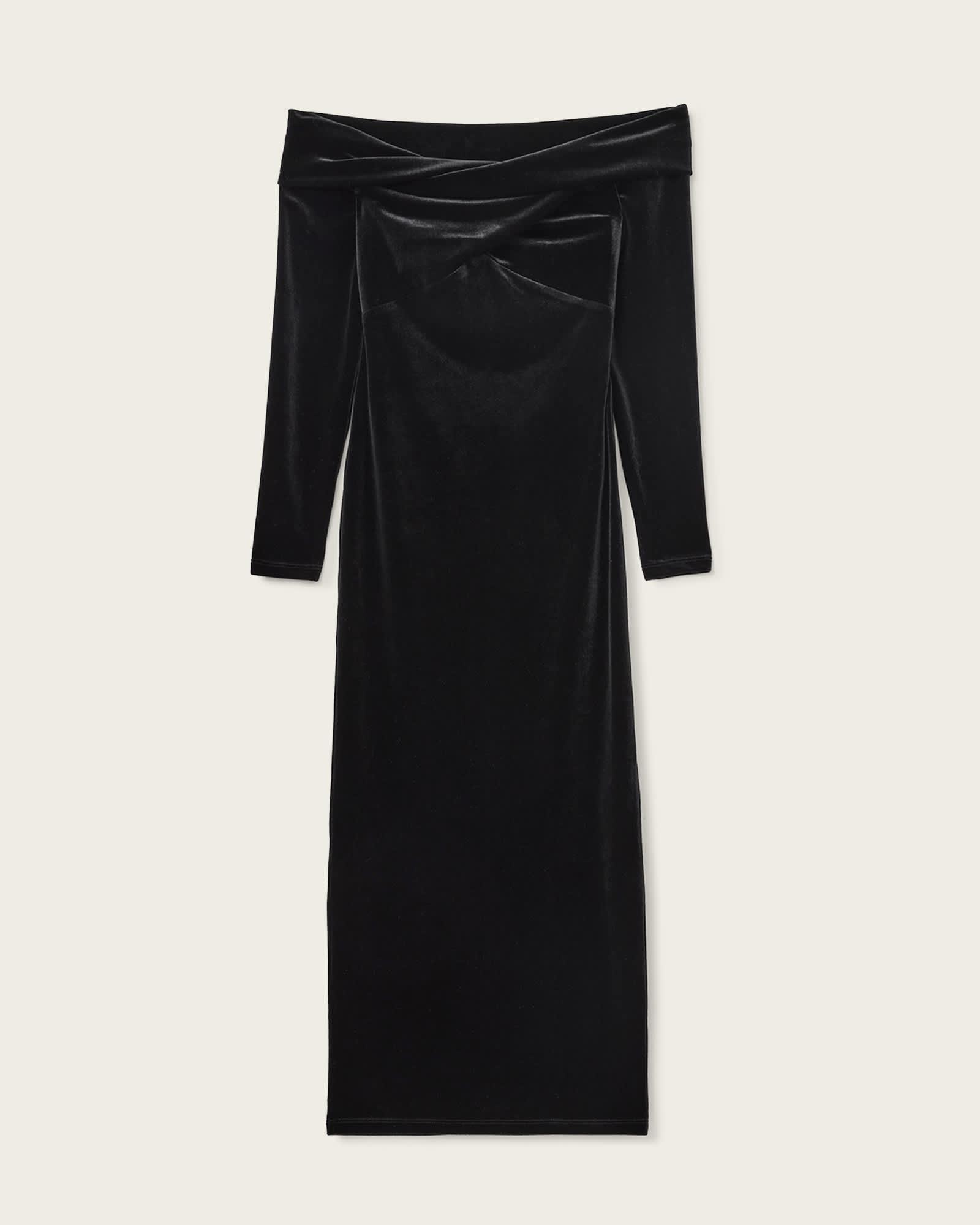 Delta Velvet Midi Dress Black | ALLSAINTS US Product Image