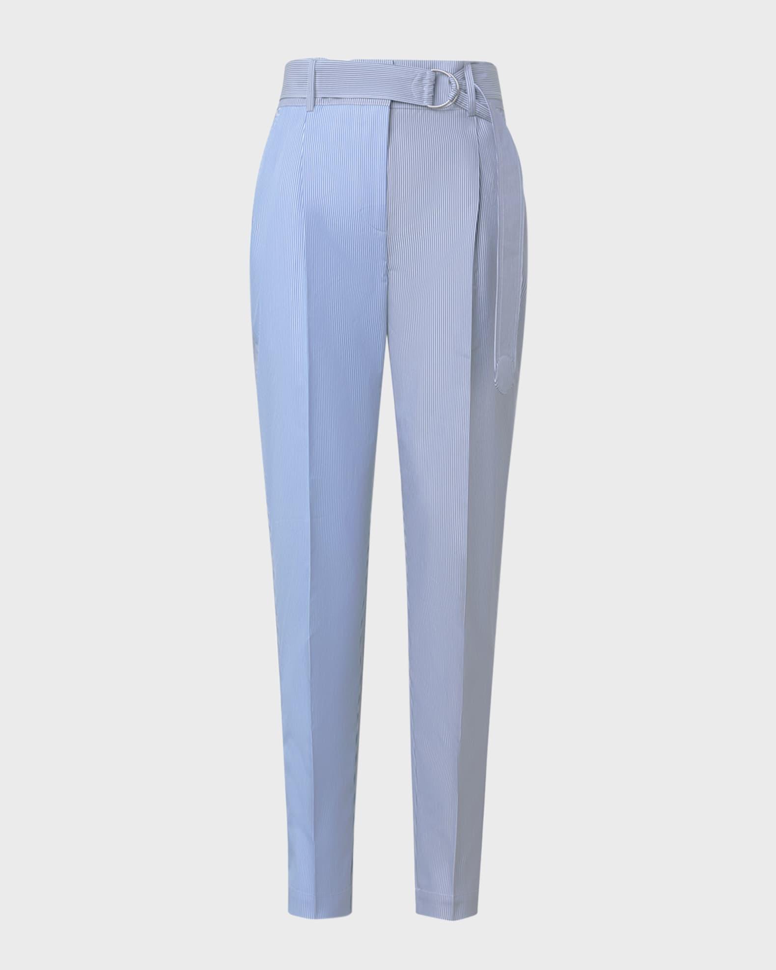 Fred Micro Stripe Cotton Poplin Tapered-Leg Ankle Pants With Belt Product Image