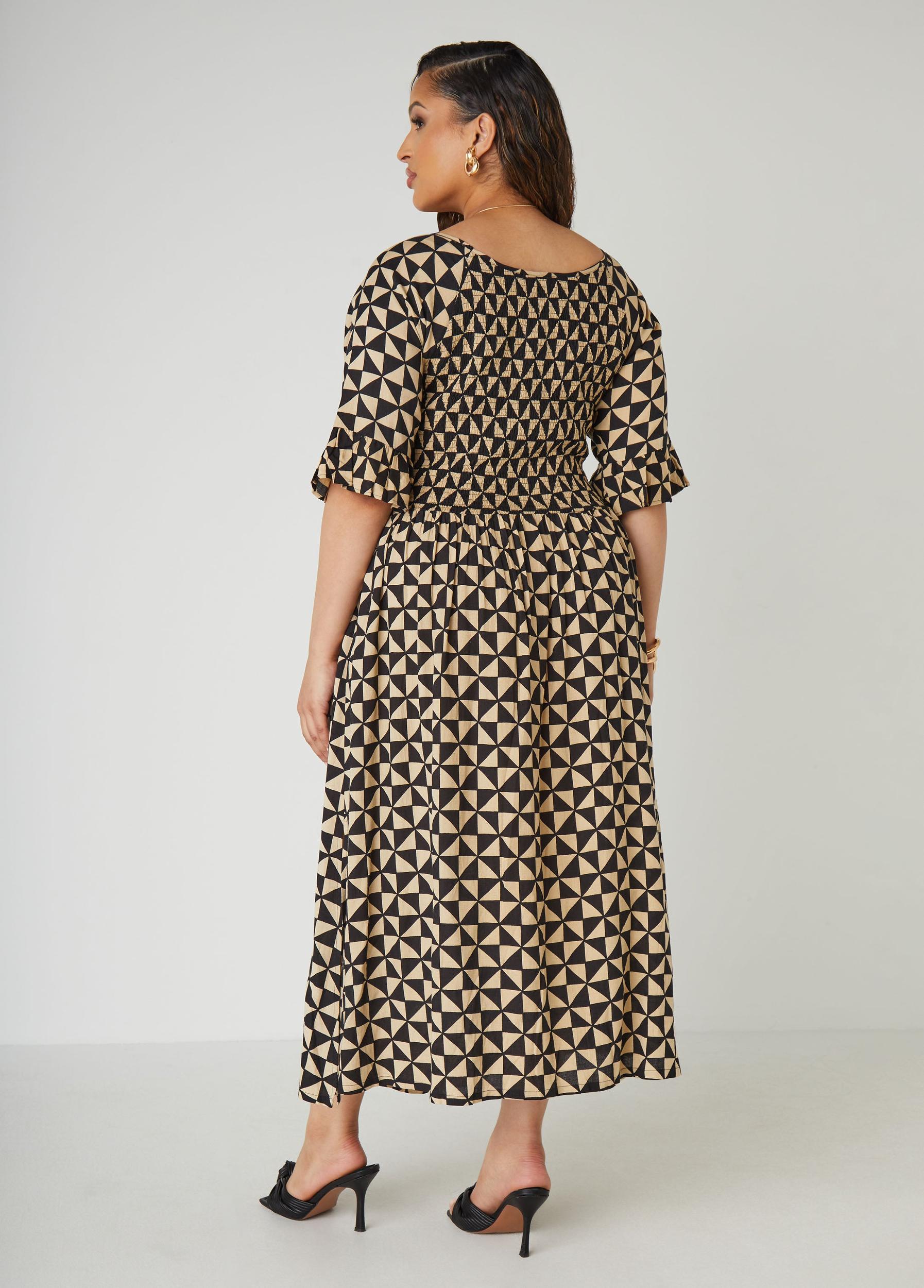 Shirred Geo Print Maxi Dress Product Image