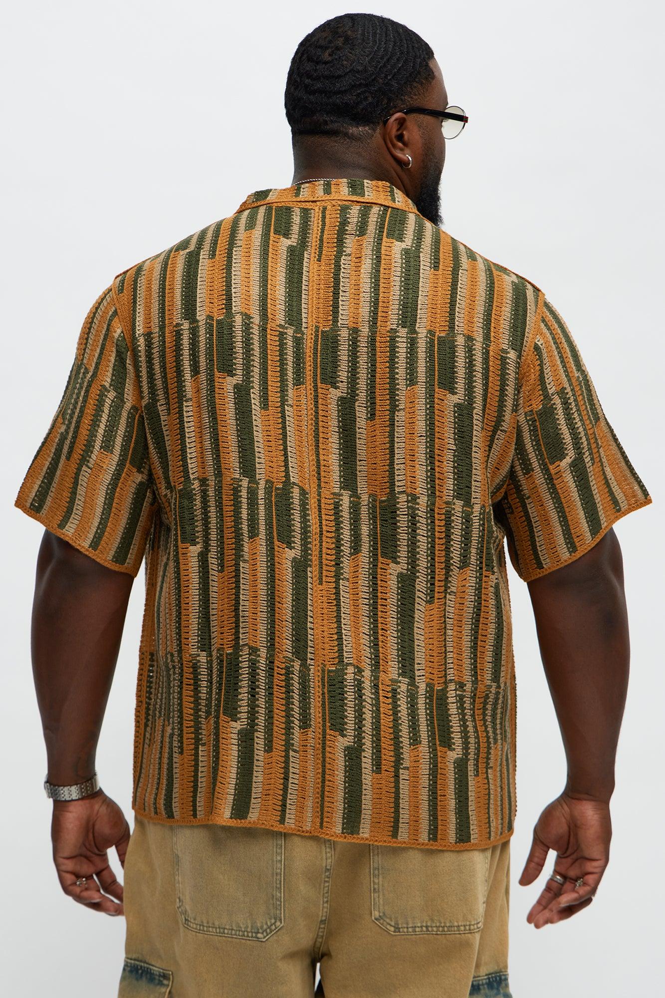 Victor Crochet Cuban Collar Button Down Shirt - Multi Color Male Product Image